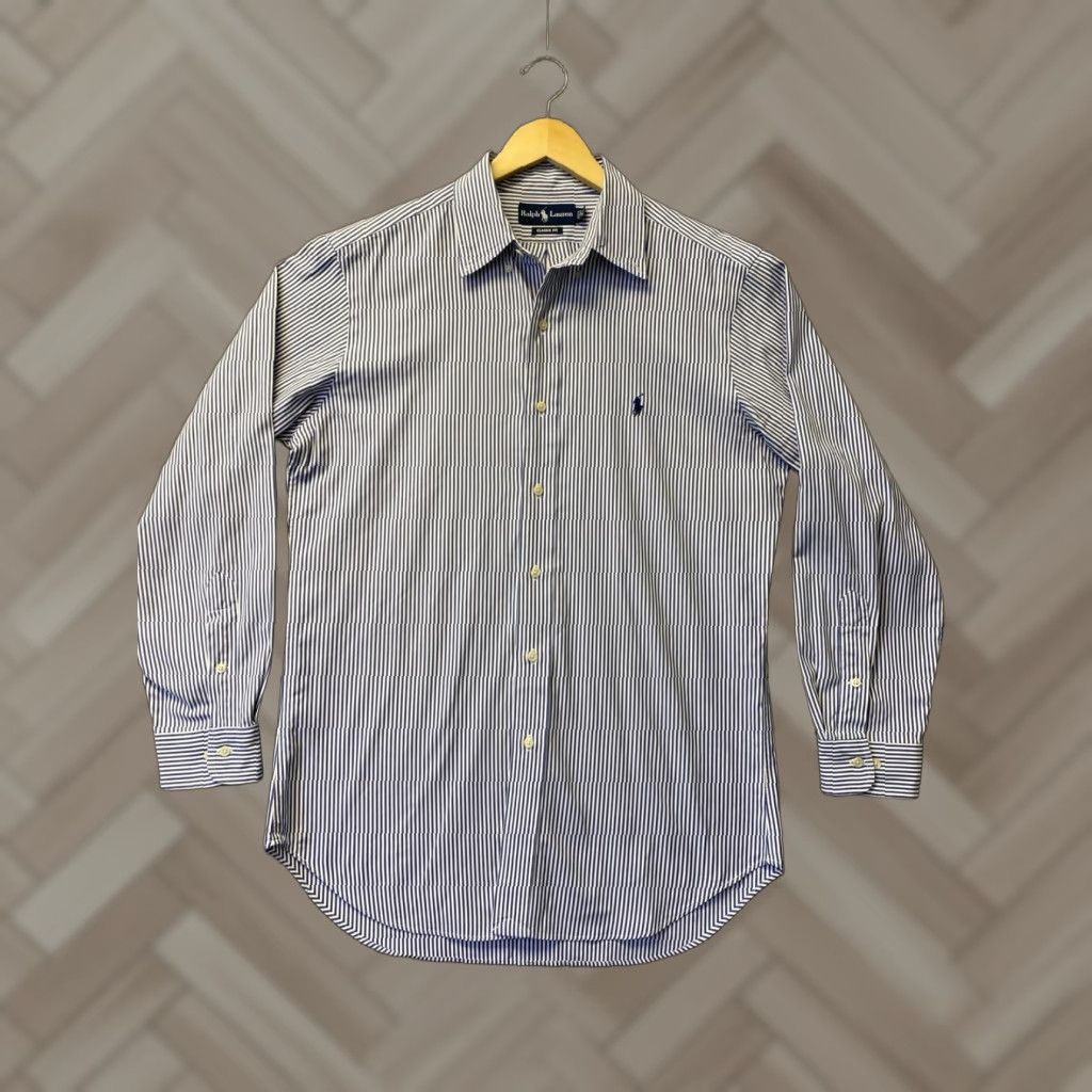 Ralph Lauren Ralph Lauren Button-Down Shirt Mens 16 32/33 Striped Classic Long Sleeve Blue Cotton Polo Pony Logo Casual Shirt Size US L / EU 52-54 / 3 - 1 Thumbnail