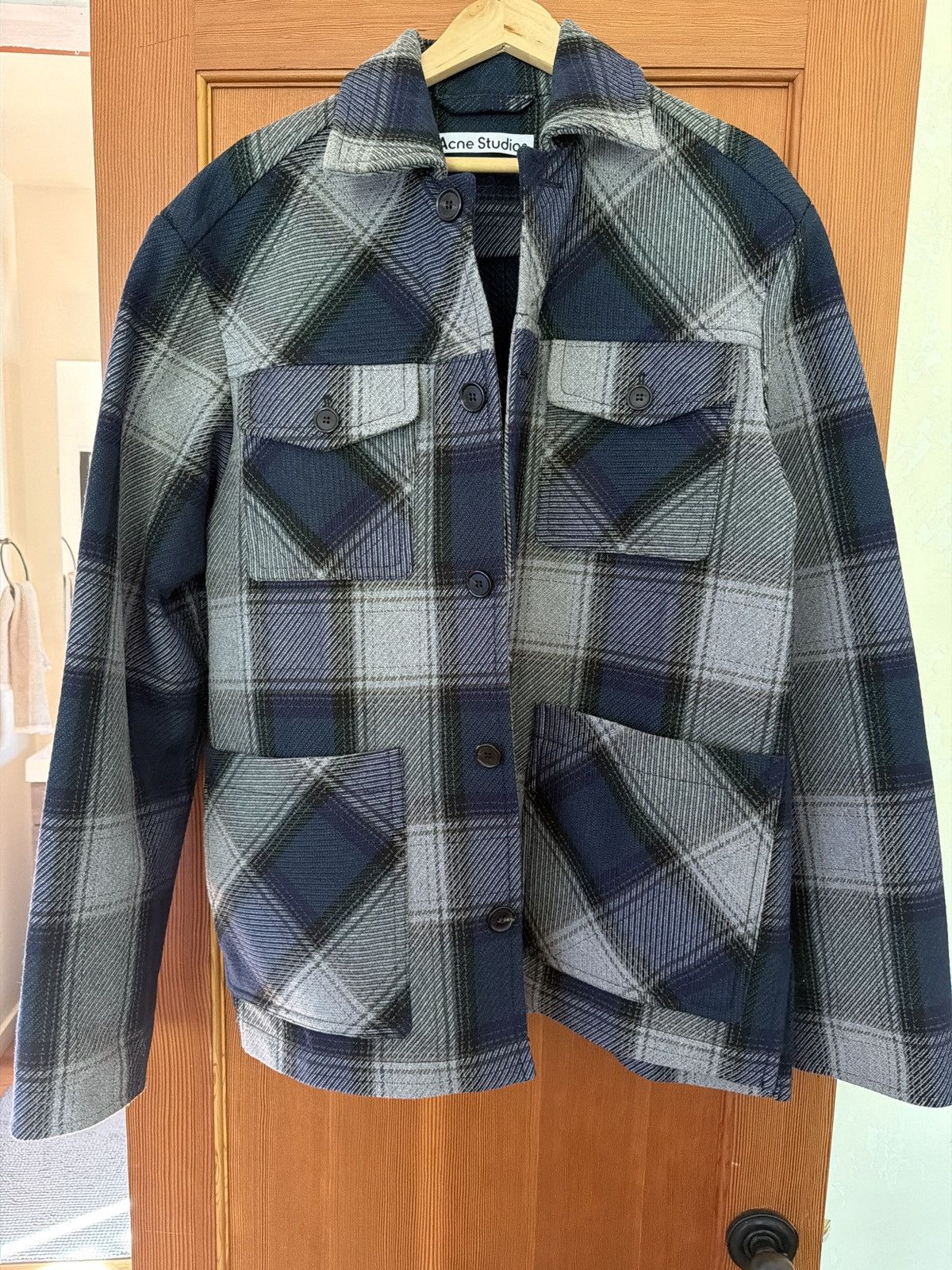 Acne Studios Acne Studios blue gray plaid wool blend coat Size US L / EU 52-54 / 3 - 1 Thumbnail