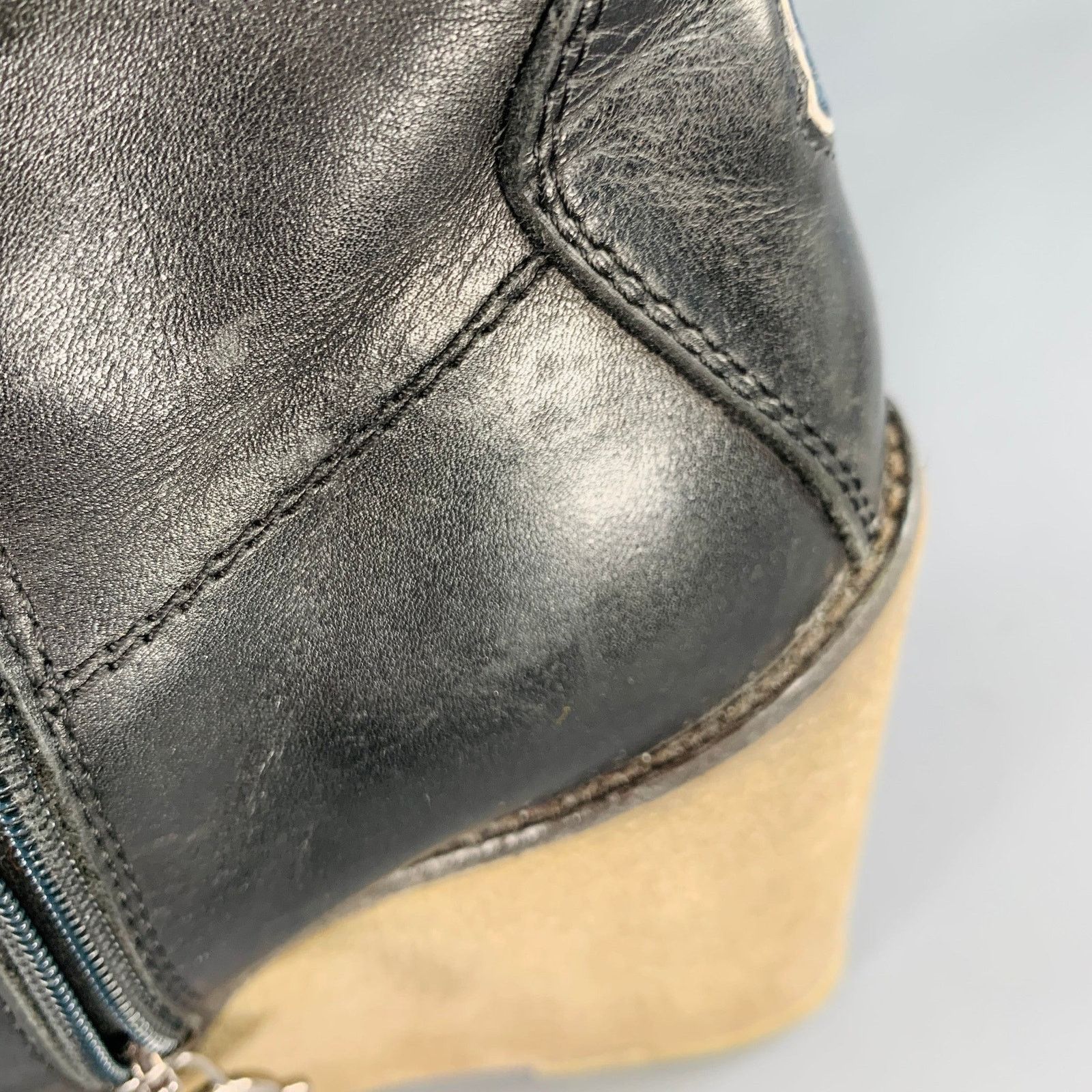 Moncler MONCLER Black Brown Leather Knee High Crepe Sole Wedge Boots Size US 10 / IT 40 - 10 Thumbnail