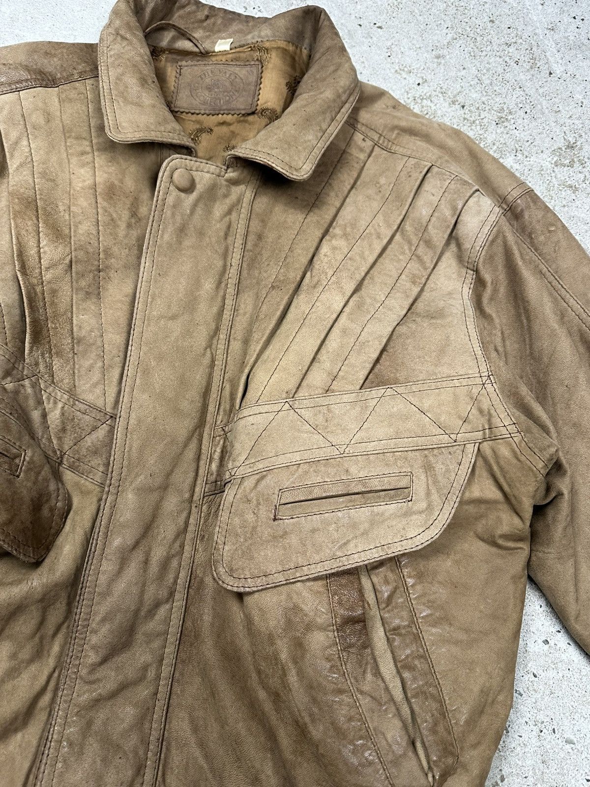 Genuine Leather × Vintage Vintage 90s Brown Distressed Utility Leather Bomber Jacket Size US L / EU 52-54 / 3 - 6 Thumbnail