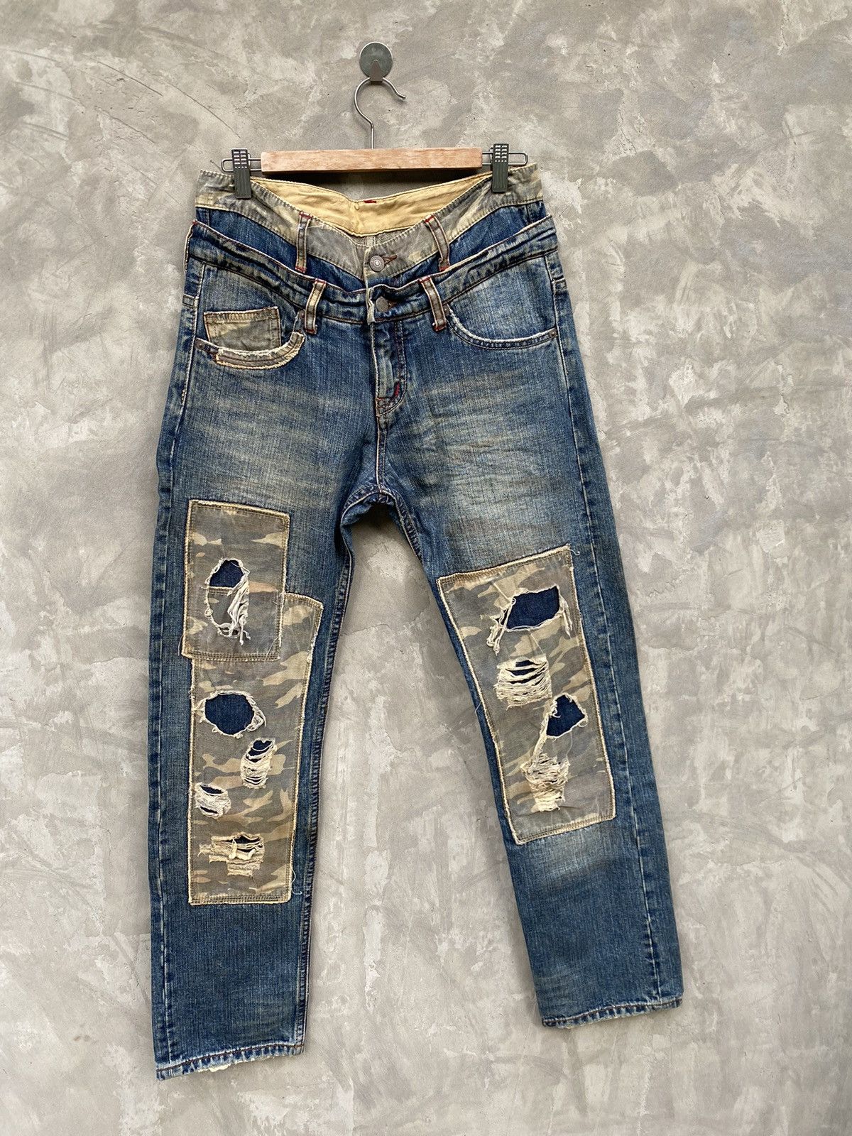 image of Distressed Denim Rattle Trap Rusty Double Waist Denim Distressed Patchwork in Blue, Men's (Size 31)