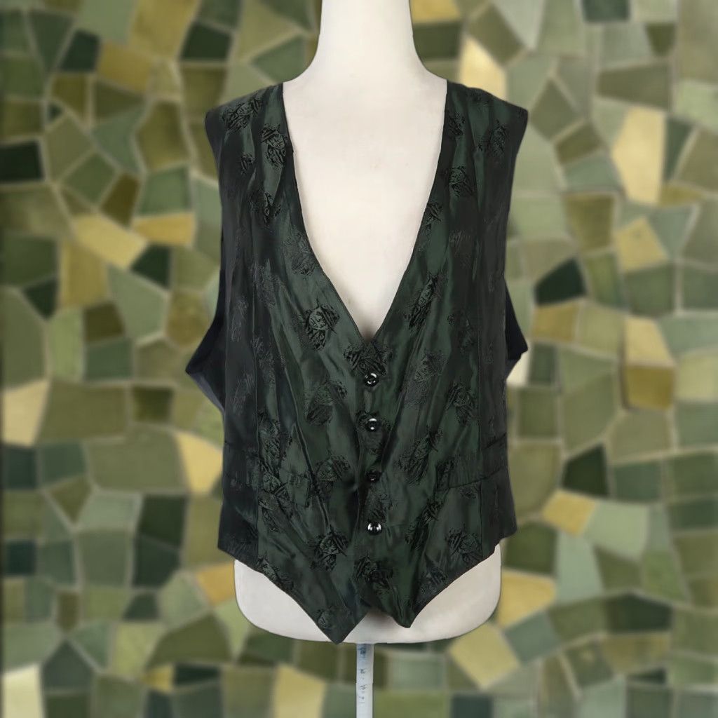 Vintage VINTAGE Dark Green Satin Cowboy Print Vest Mens M 80s Western Satin Acetate Button Front Cowboy 80s Mens M Size US M / EU 48-50 / 2 - 1 Thumbnail
