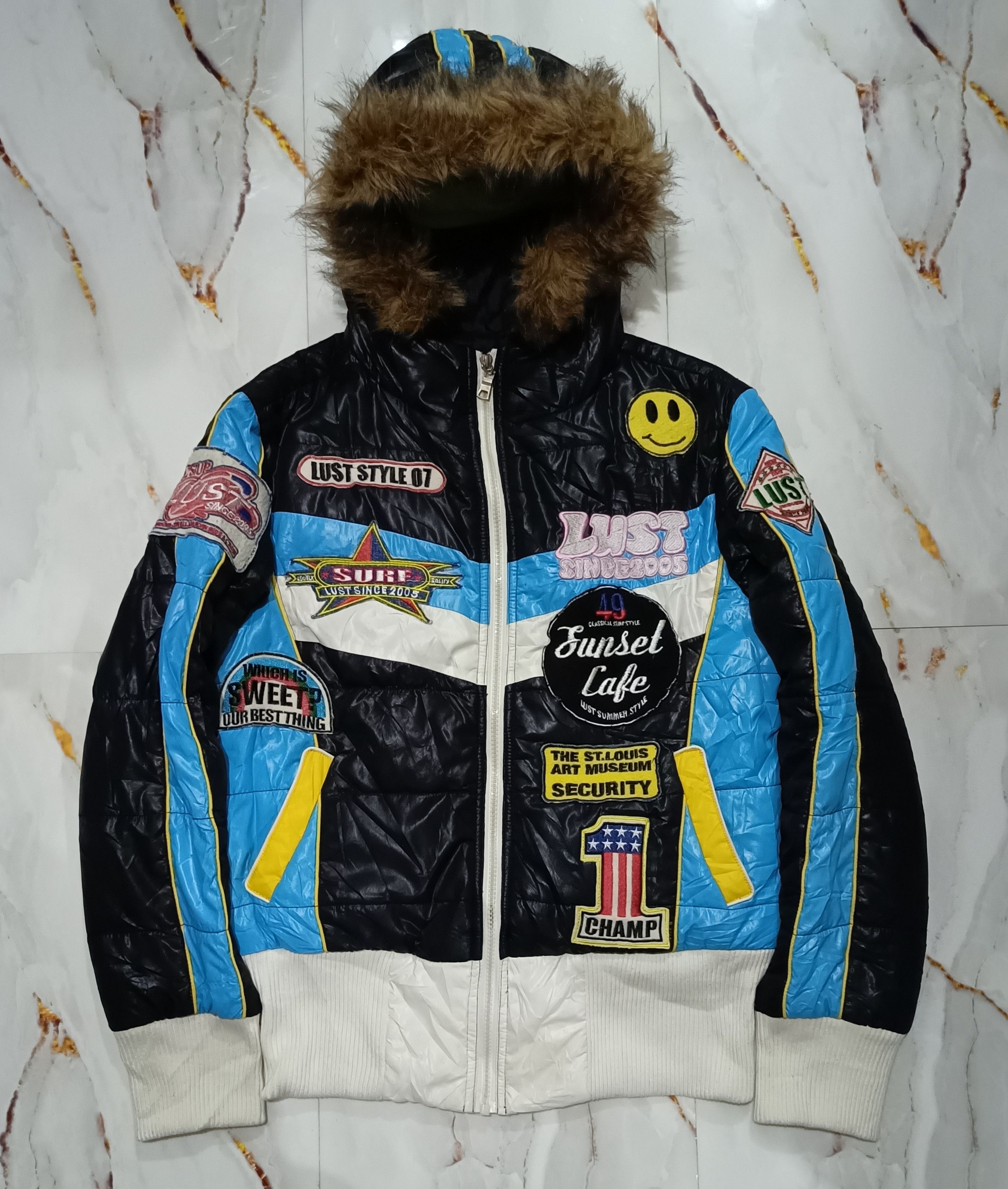Beauty Beast 2005 Lust Racing Full Of Embroidery Fur Puffer Jacket Size S / US 4 / IT 40 - 1 Thumbnail
