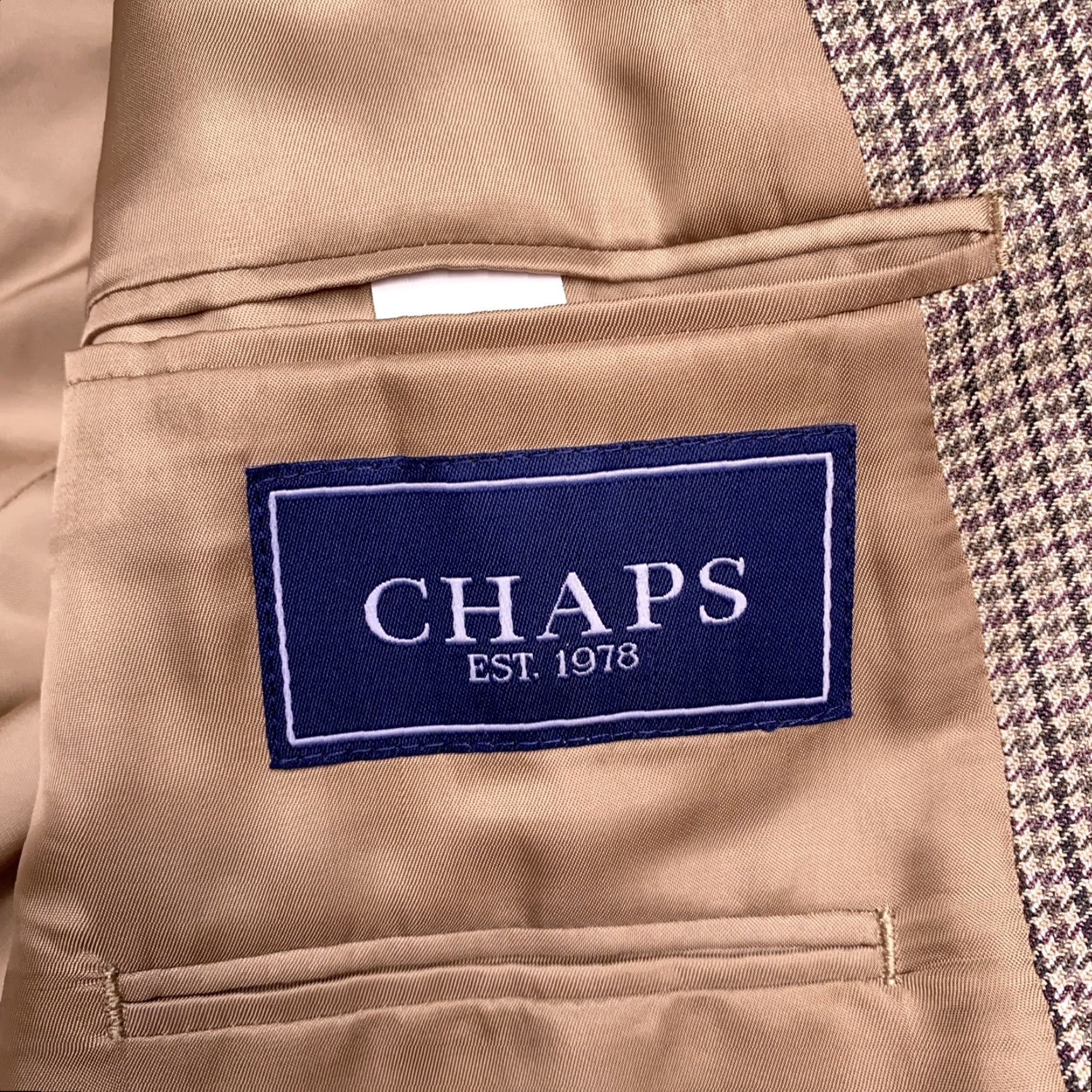 Chaps Chaps Sport Coat Mens 42R Tan Silk Wool Houndstooth Plaid Blazer Coat Jacket Size 42R - 5 Thumbnail