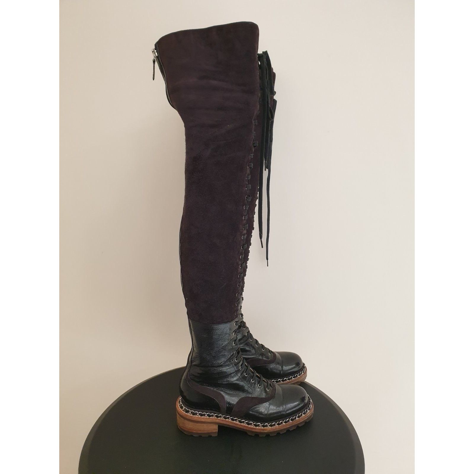 Chanel Chanel Paris-Salzburg Brown Suede Over-the-Knee Boots Sz.36 Size US 5 / IT 35 - 1 Thumbnail
