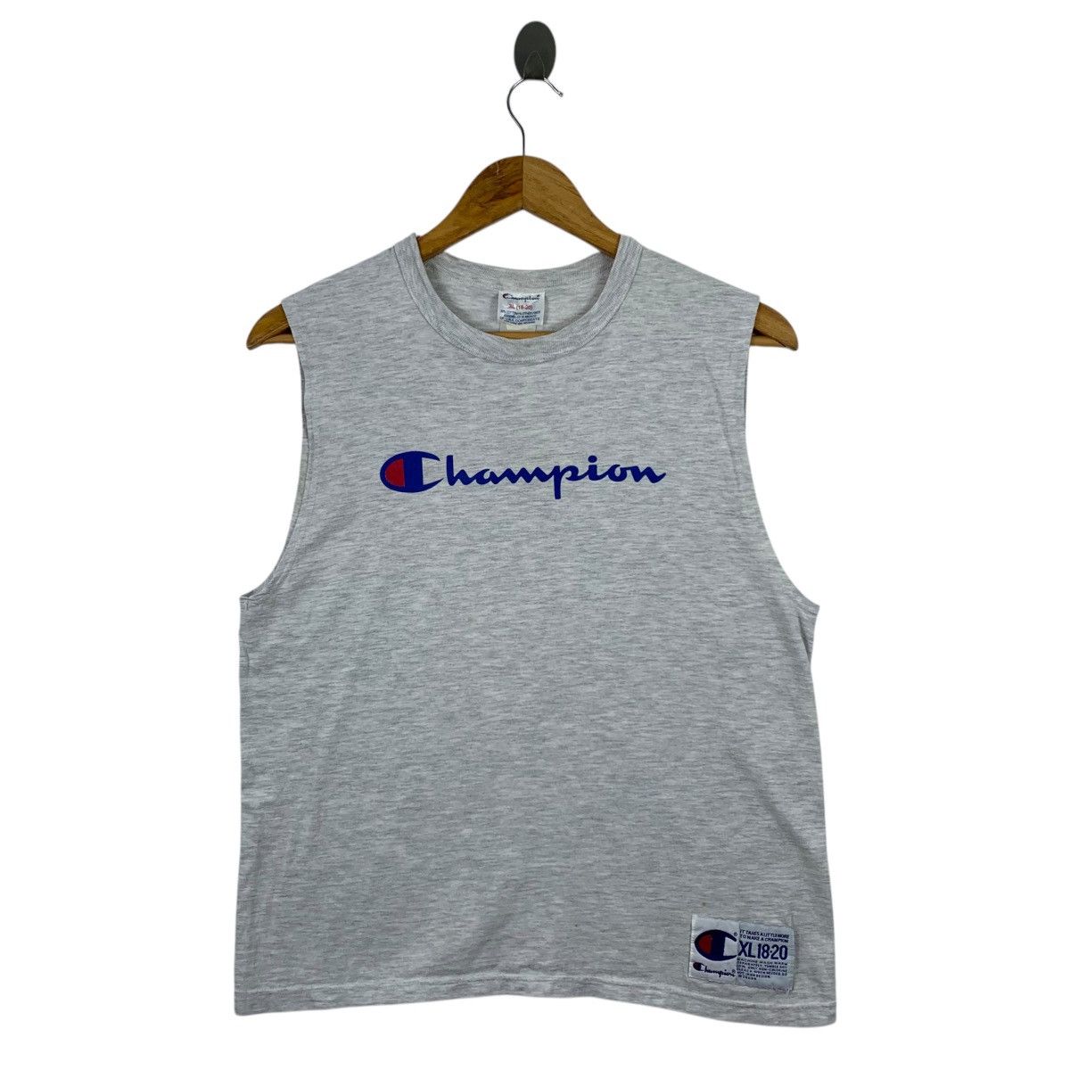 Champion Vintage 90s CHAMPION Brand Logo Print Sleeveless Grey Shirt Size US XL / EU 56 / 4 - 1 Thumbnail