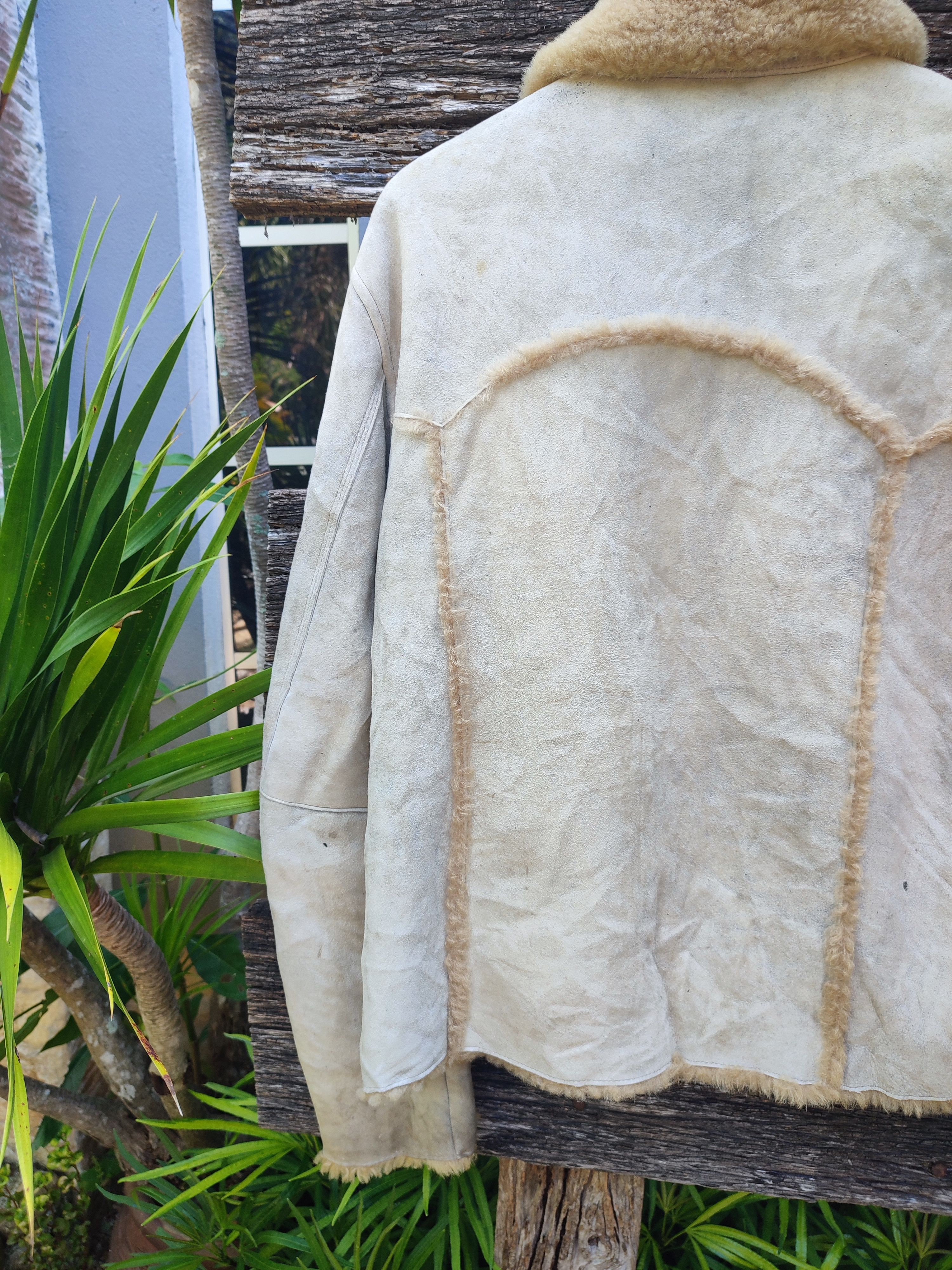 Designer Vintage Shearling Aviator Jacket – Distressed Beige Leather Size US M / EU 48-50 / 2 - 9 Thumbnail