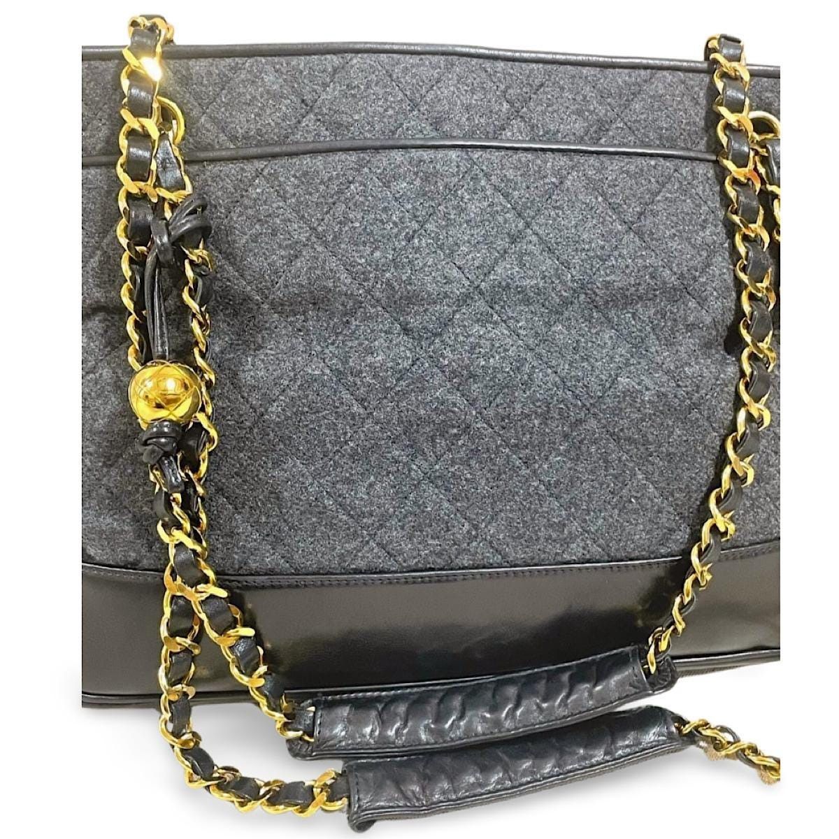 Chanel Vintage CHANEL grey wool and black leather shoulder bag Size ONE SIZE - 4 Thumbnail