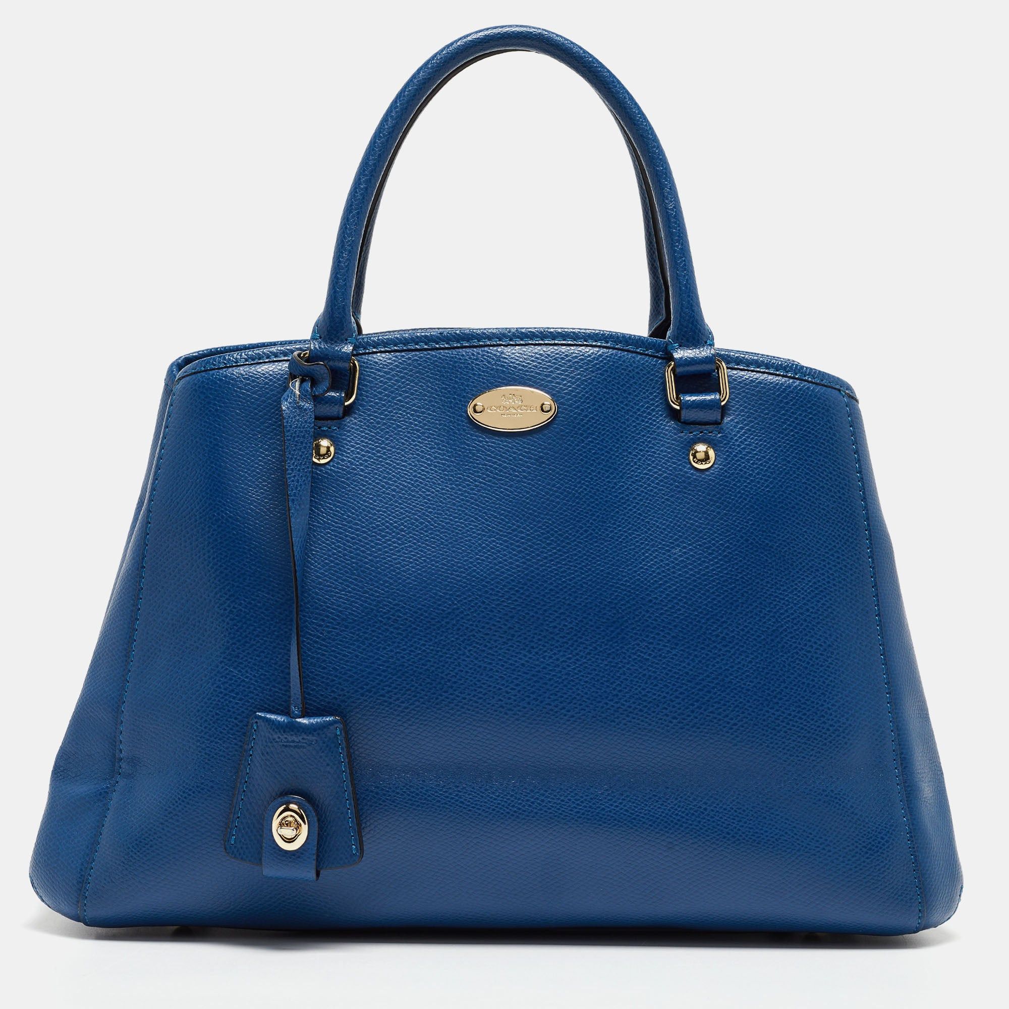 image of Coach Blue Leather Small Margot Carryall Satchel, Women's