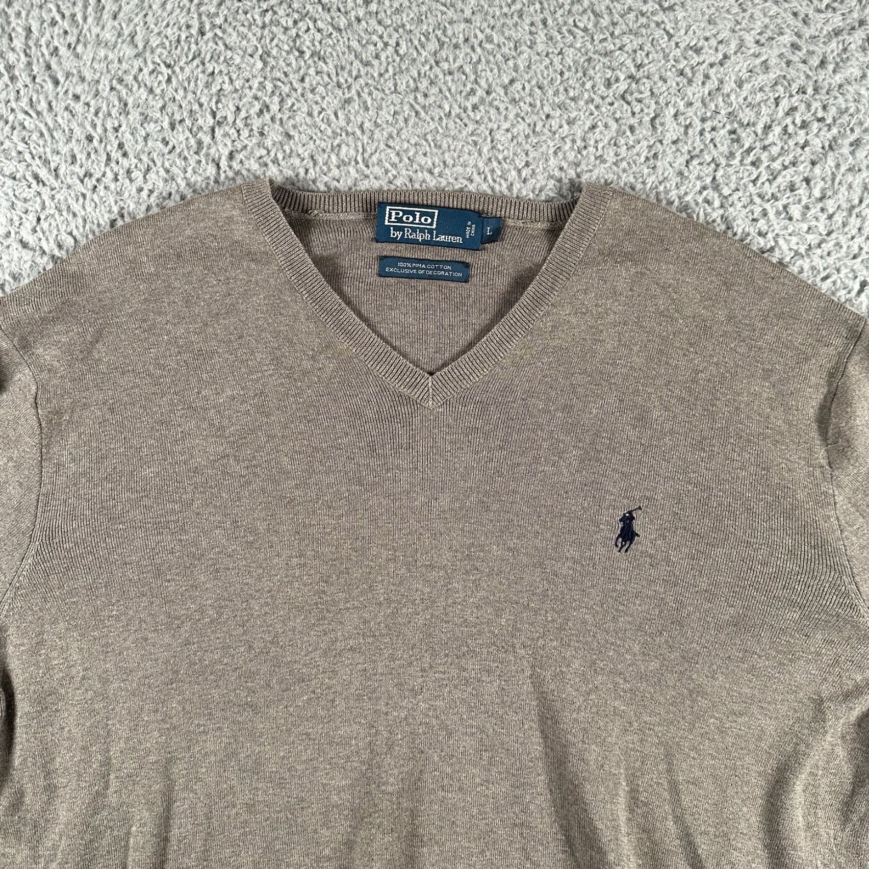 Polo Ralph Lauren Polo Ralph Lauren Sweater Mens L Gray Pony Pima Cotton V Neck Jumper Pullover Size US L / EU 52-54 / 3 - 2 Thumbnail