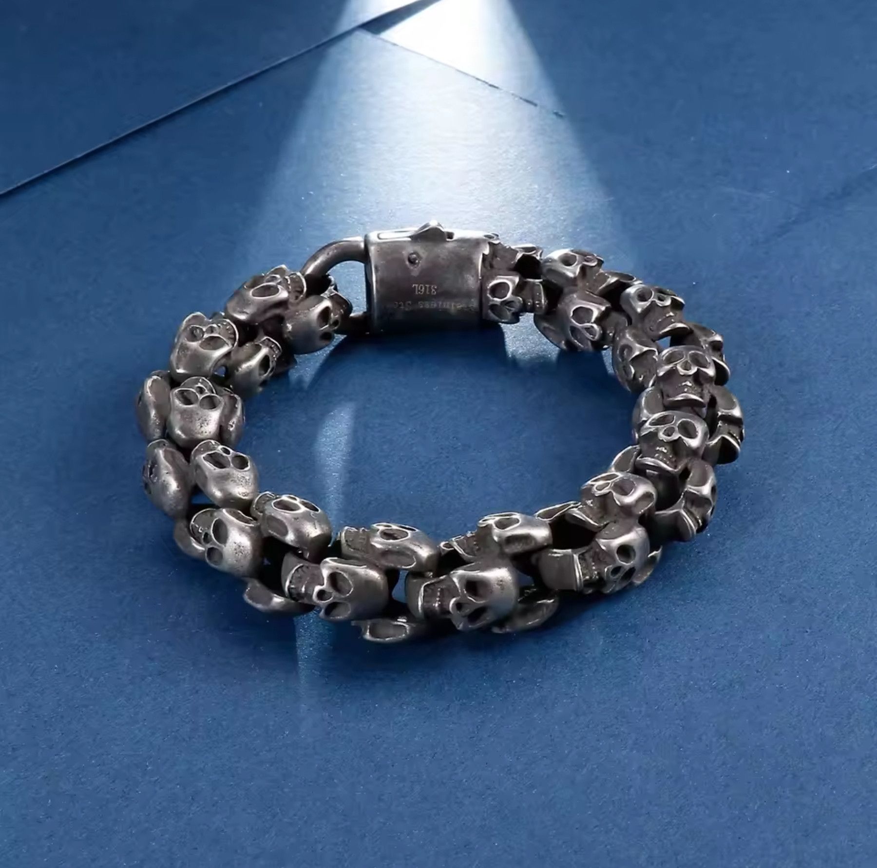 Jewelry 12mm 316L Steel Demon Evil Ghost Head Skull Bracelet Size ONE SIZE - 1 Thumbnail
