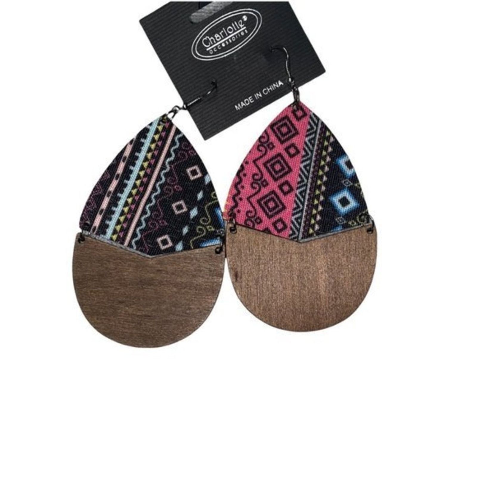 Other NWT Wooden Fabric Covered Boho Aztec Dangle Earrings Size ONE SIZE - 2 Thumbnail