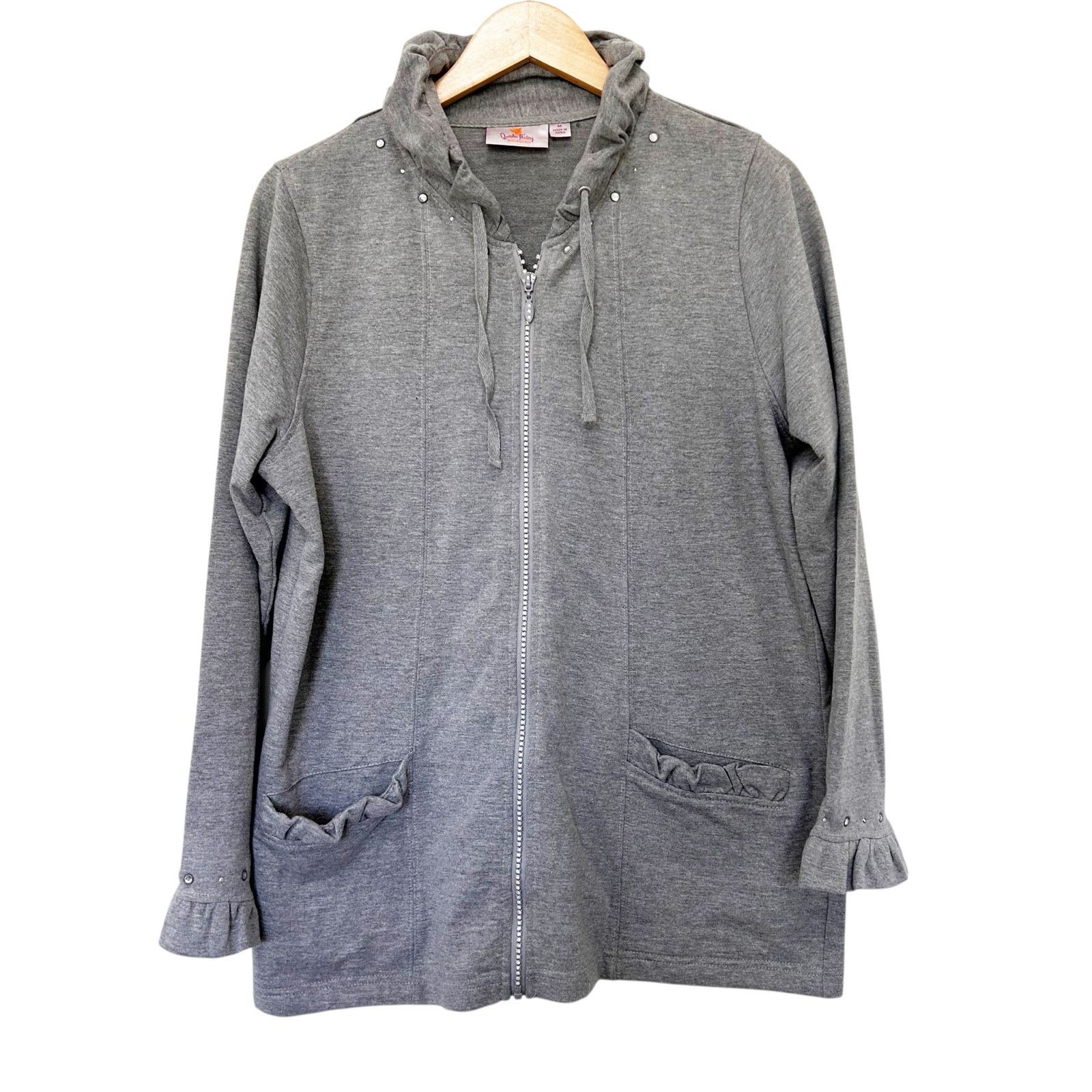 Other Quacker Factory Gray Gem Zipper Full Zip Sweater Sz M Size M / US 6-8 / IT 42-44 - 1 Thumbnail