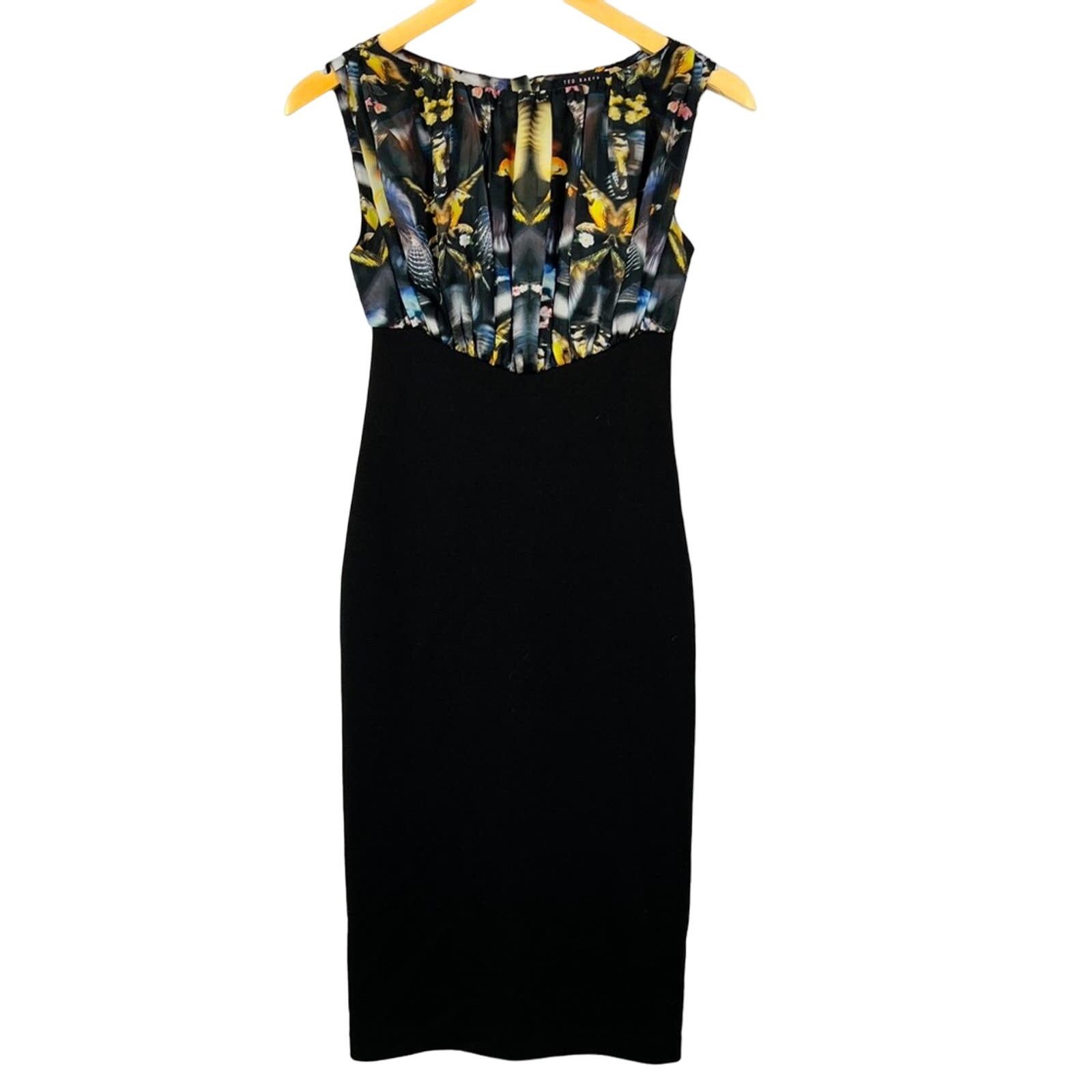 Ted Baker Dress Bodycon Black Floral Midi Dress Sleeveless -  greenwatershopping.com