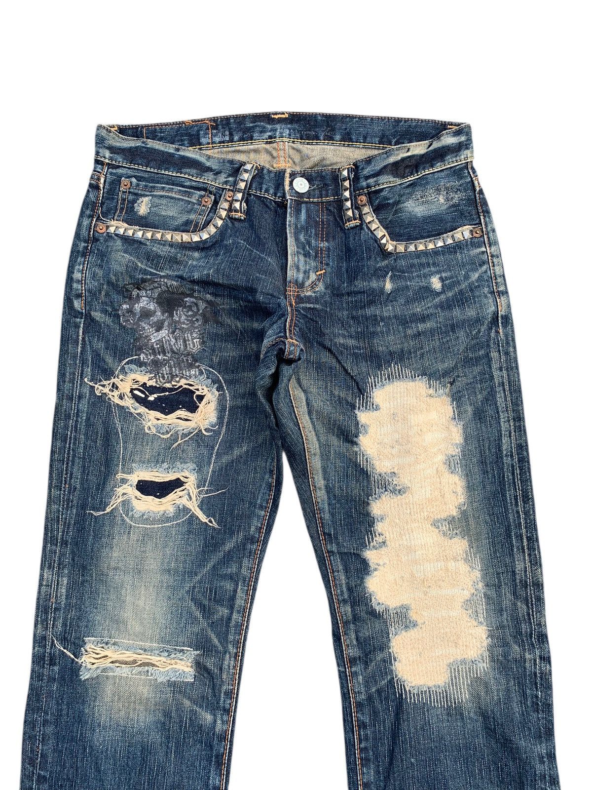 Tornado Mart RARE EDWIN STUDDED PUNK JAPANESE DISTRESSED DENIM Size US 31 - 5 Thumbnail
