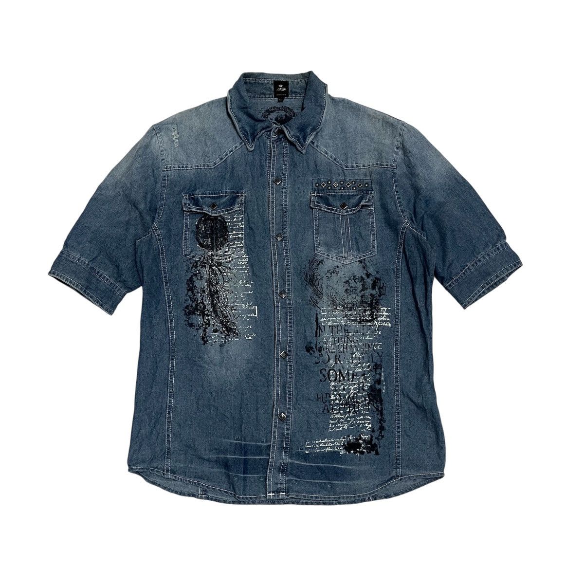 Le Grande Bleu (L.G.B.) Semanticdesign Poem Punk Western Distressed Denim Shirt Size US L / EU 52-54 / 3 - 1 Thumbnail