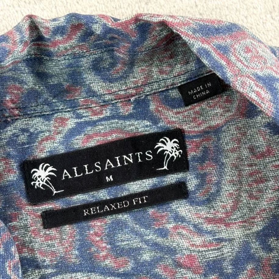 Allsaints VINTAGE? NO — ALLSAINTS Transmission Relaxed Fit Shirt Men Medium Paisley Floral Loop Collar Shirt Size US M / EU 48-50 / 2 - 2 Thumbnail