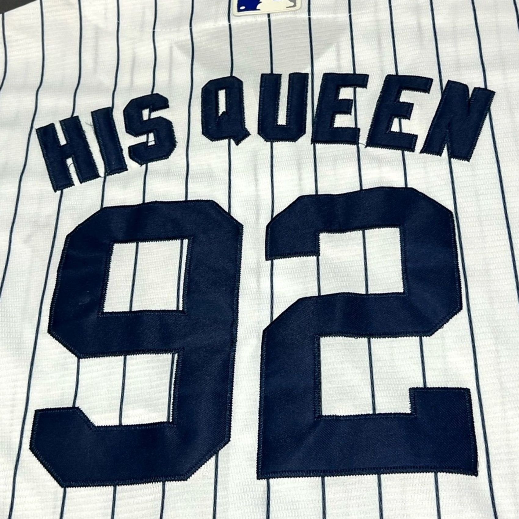 Vintage New York Yankees Jersey Majestic CUSTOM “HIS QUEEN” Pinstripe Women Medium #92 Size M / US 6-8 / IT 42-44 - 4 Thumbnail