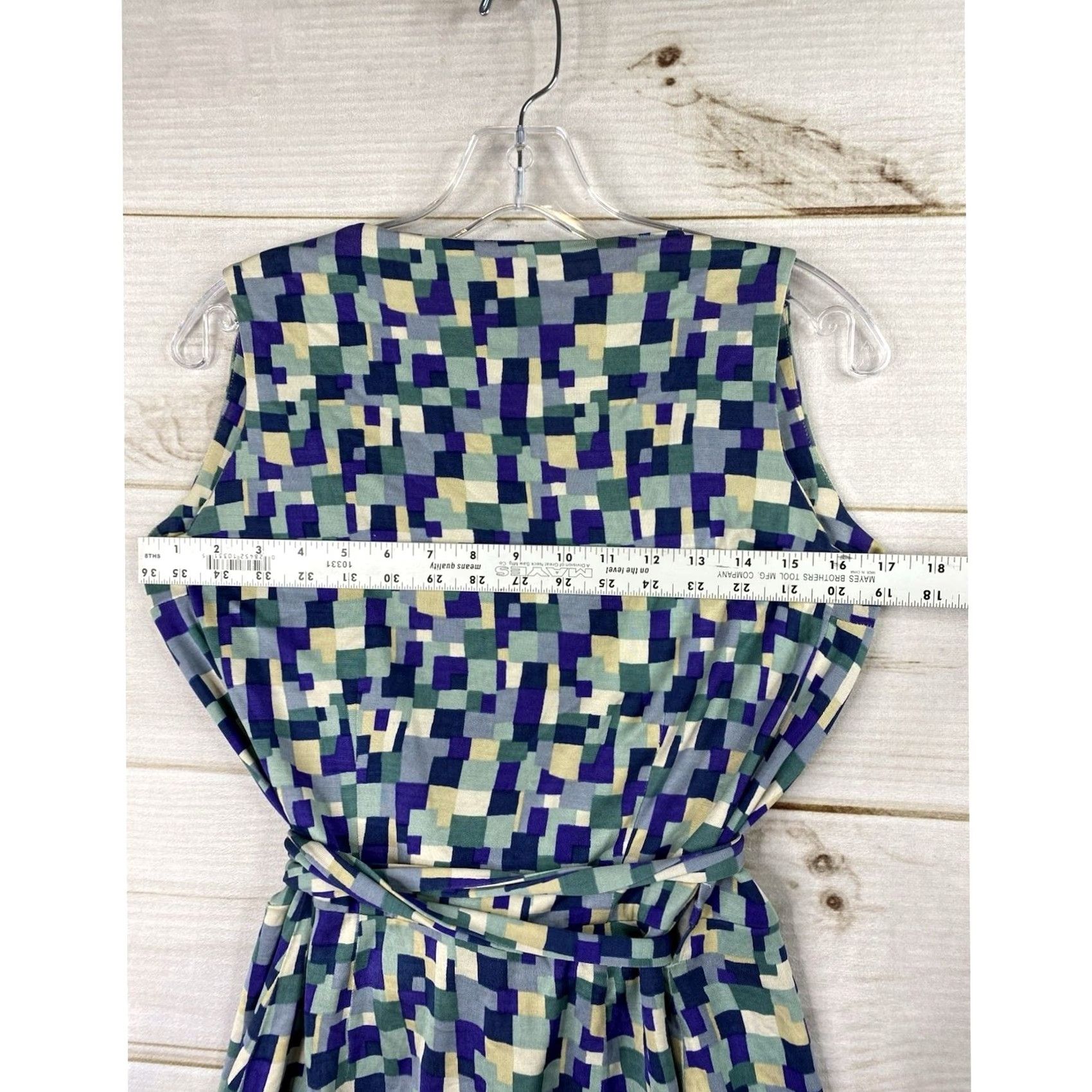 Diane von Furstenberg Diane von Furstenberg Dress Geometric Print Wrap Sleeveless Knee Length Belted V-Neck Knit, Blue Green, 4, Women, Casual, Party/Cocktail, Travel Size S / US 4 / IT 40 - 5 Thumbnail
