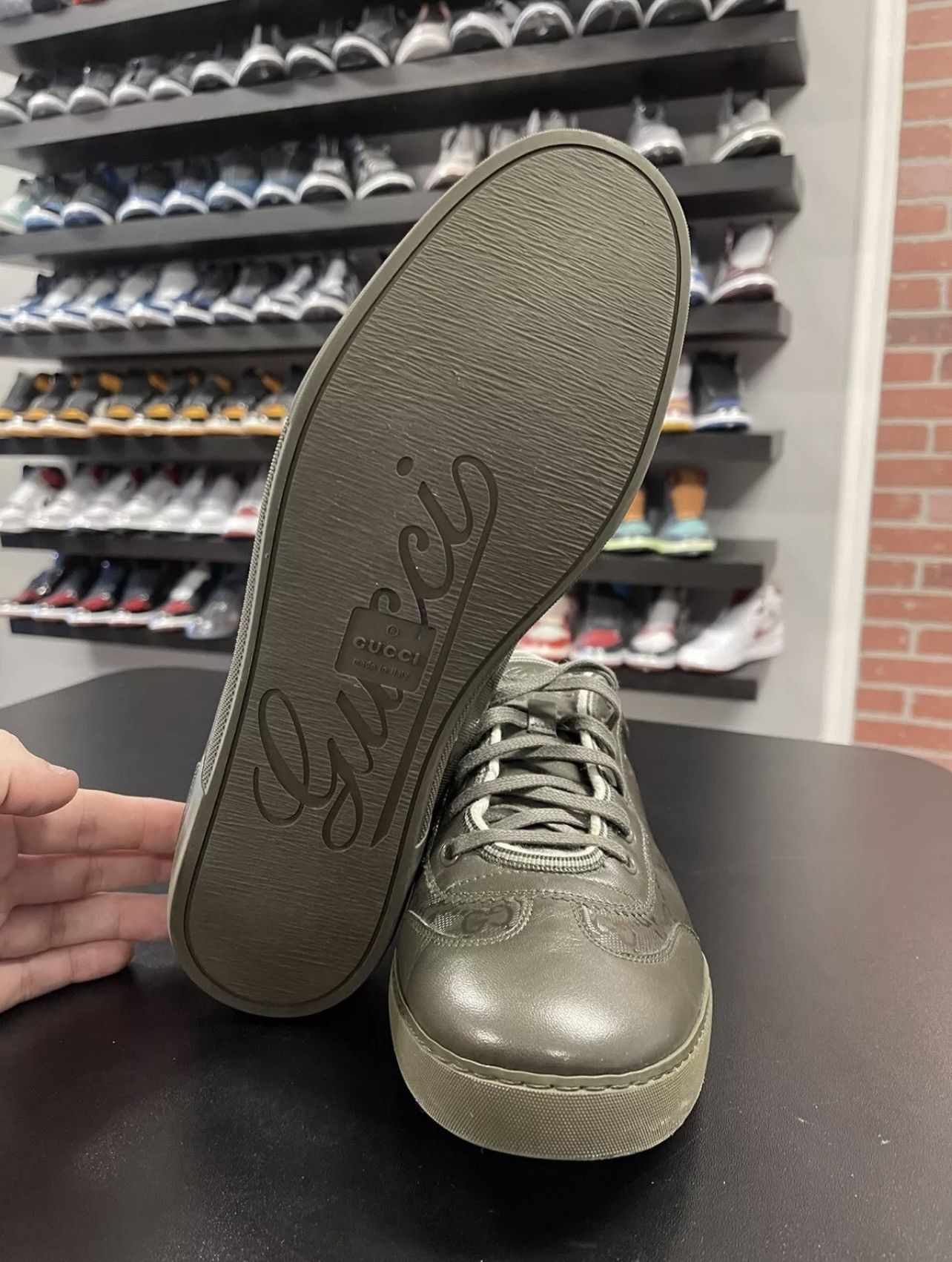 Gucci Size 9.5US/9G - Gucci GG Monogram Men's Sneakers Olive Green Size US 9.5 / EU 42-43 - 10 Thumbnail