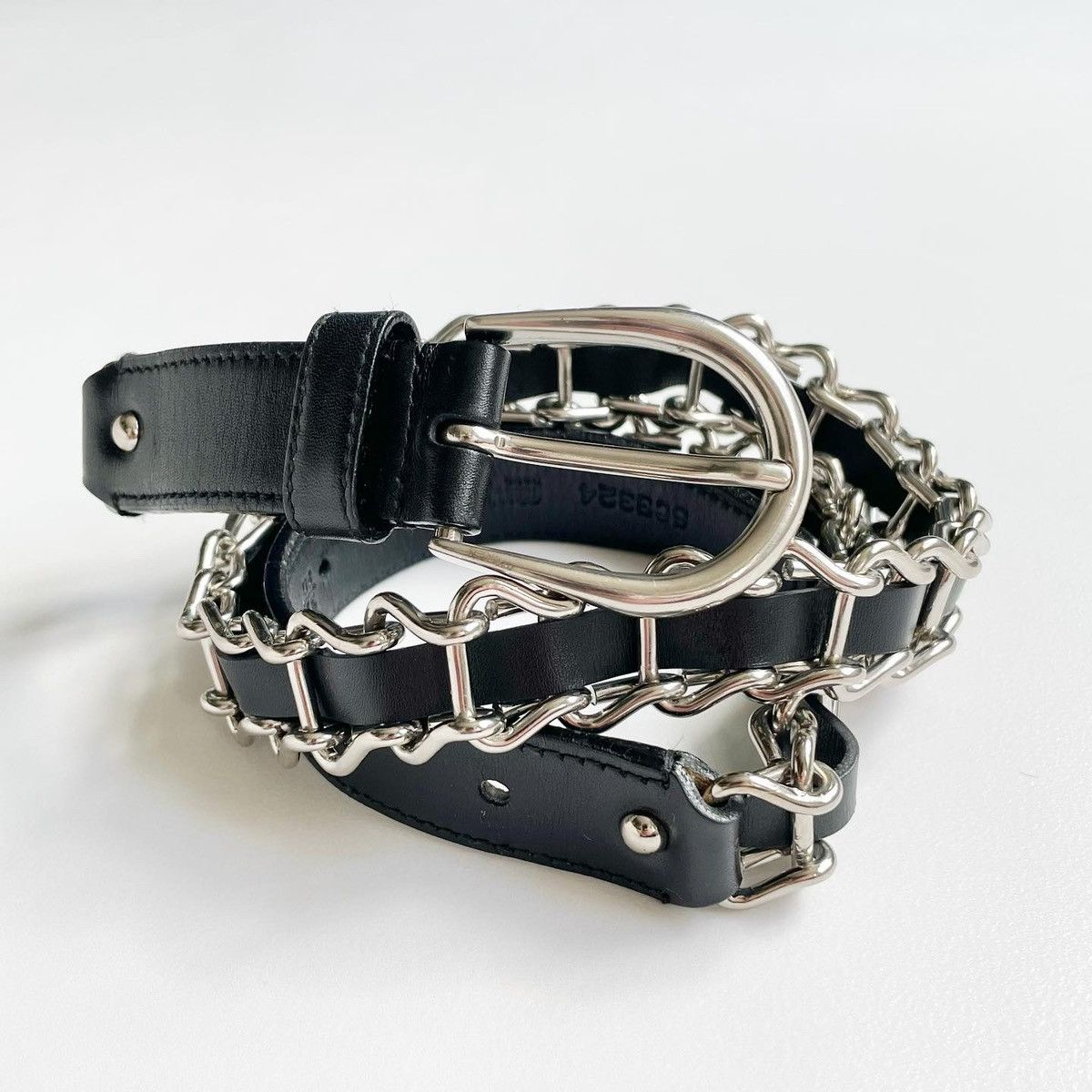 Miu Miu Miu Miu Metal Chain Black Leather Belt Size 30 - 3 Thumbnail