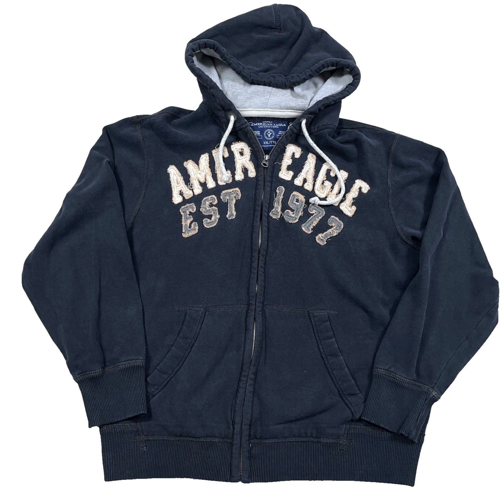 American Eagle Outfitters VINTAGE American Eagle Outfitters Hoodie 2XL Black Full Zip Men XXL Grunge Logo Graphic Print Sleeves Long Sleeve Casual Sweatshirt Jacket Size US XXL / EU 58 / 5 - 2 Thumbnail