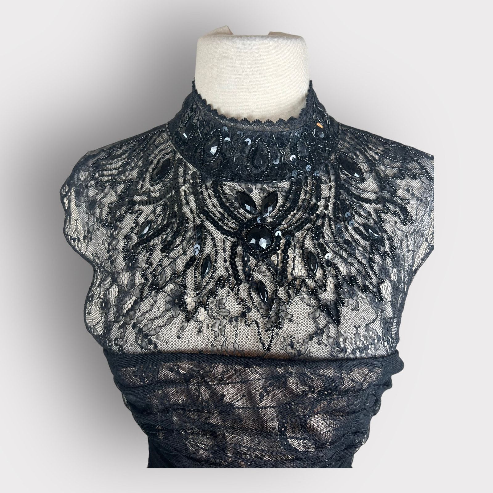 Vintage Bebe | Vintage Y2K Black Lace Cocktail High Neck Mini Dress Size S / US 4 / IT 40 - 8 Thumbnail