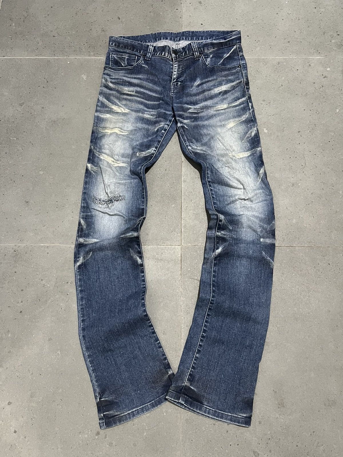 image of If Six Was Nine x Le Grande Bleu L G B Tornado Mart Wolf Cut Denim Jeans Claw Mark Mud Wash in Blue