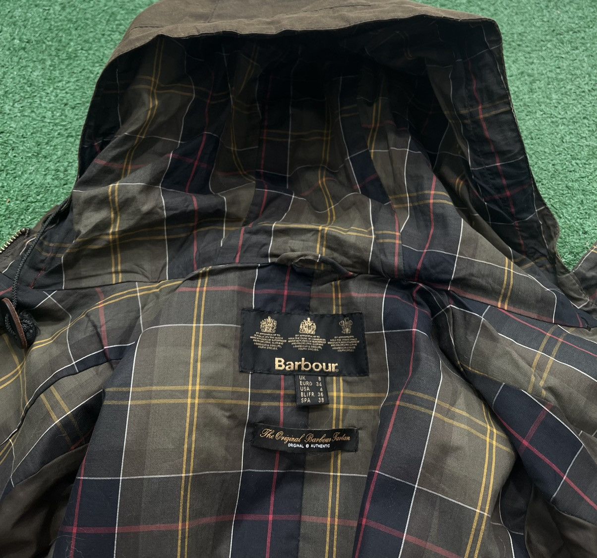 Barbour × Vintage Barbour Wax Parka Jacket Women Tartan Khaki Brown Size S / US 4 / IT 40 - 4 Thumbnail