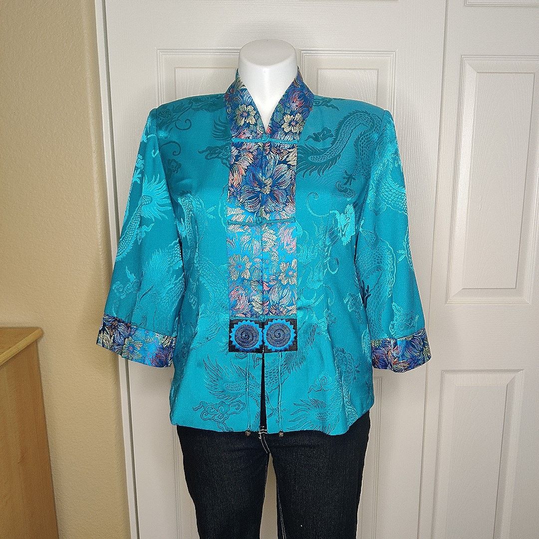 Vintage Vintage jewel tone embroidered button front oriental jacket Size L / US 10 / IT 46 - 1 Thumbnail