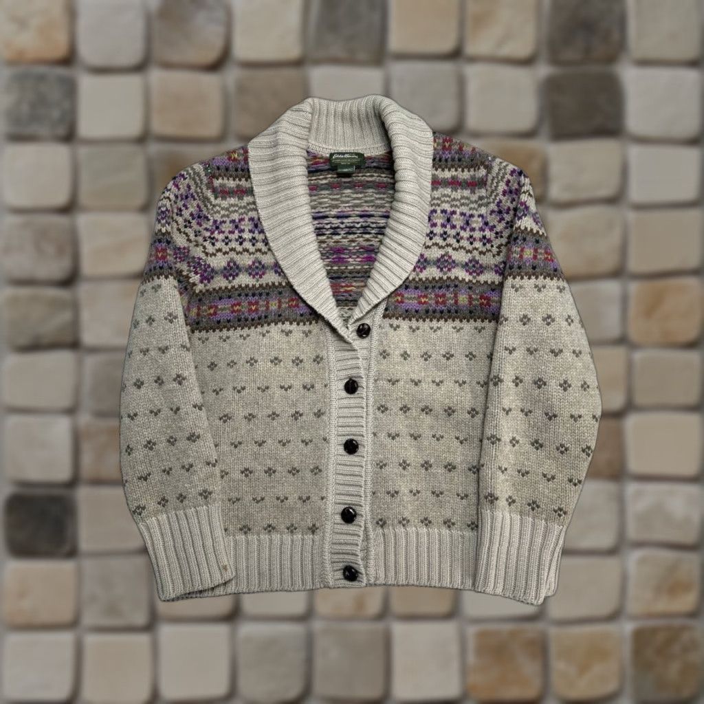 Eddie Bauer Eddie Bauer Cardigan Sweater Womens 2XL Gray Lambswool Fair Isle Shawl Collar Knit Wool Jacket Style Cardigan Womens 2XL Gray Fair Isle Wool"} Size XXL / US 16-18 / IT 52-54 - 1 Thumbnail