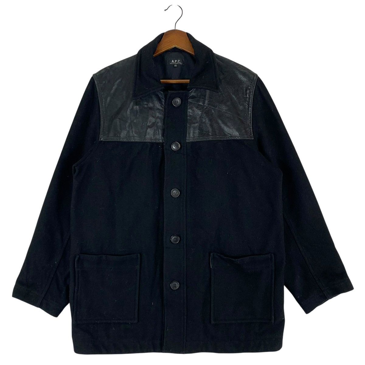 VINTAGE A.P.C FRANCE LEATHER PART WOOL BUTTON JACKET