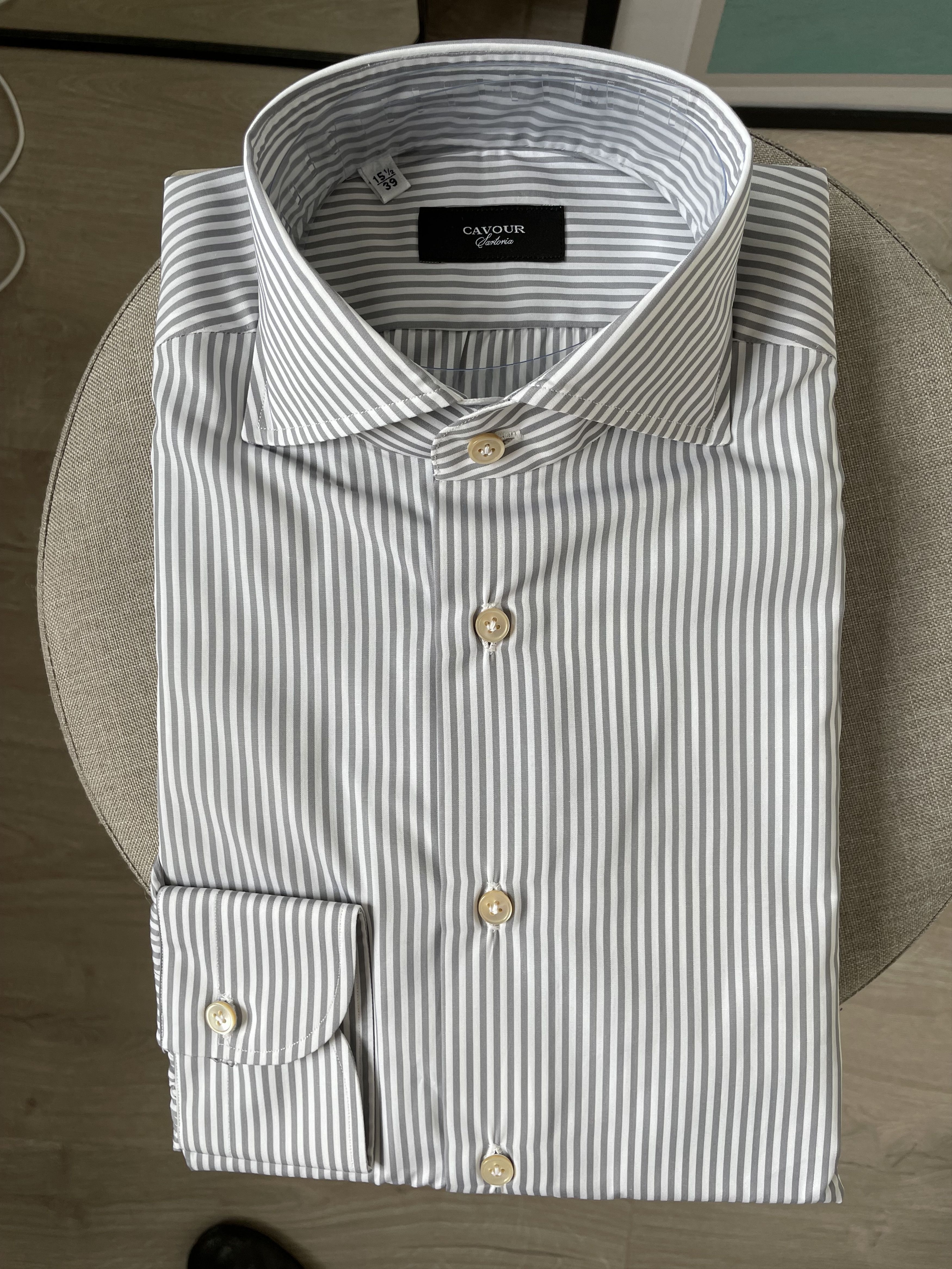 Other NWT Cavour Sartoria handmade grey striped shirt, size 15.5 Size US S / EU 44-46 / 1 - 1 Thumbnail