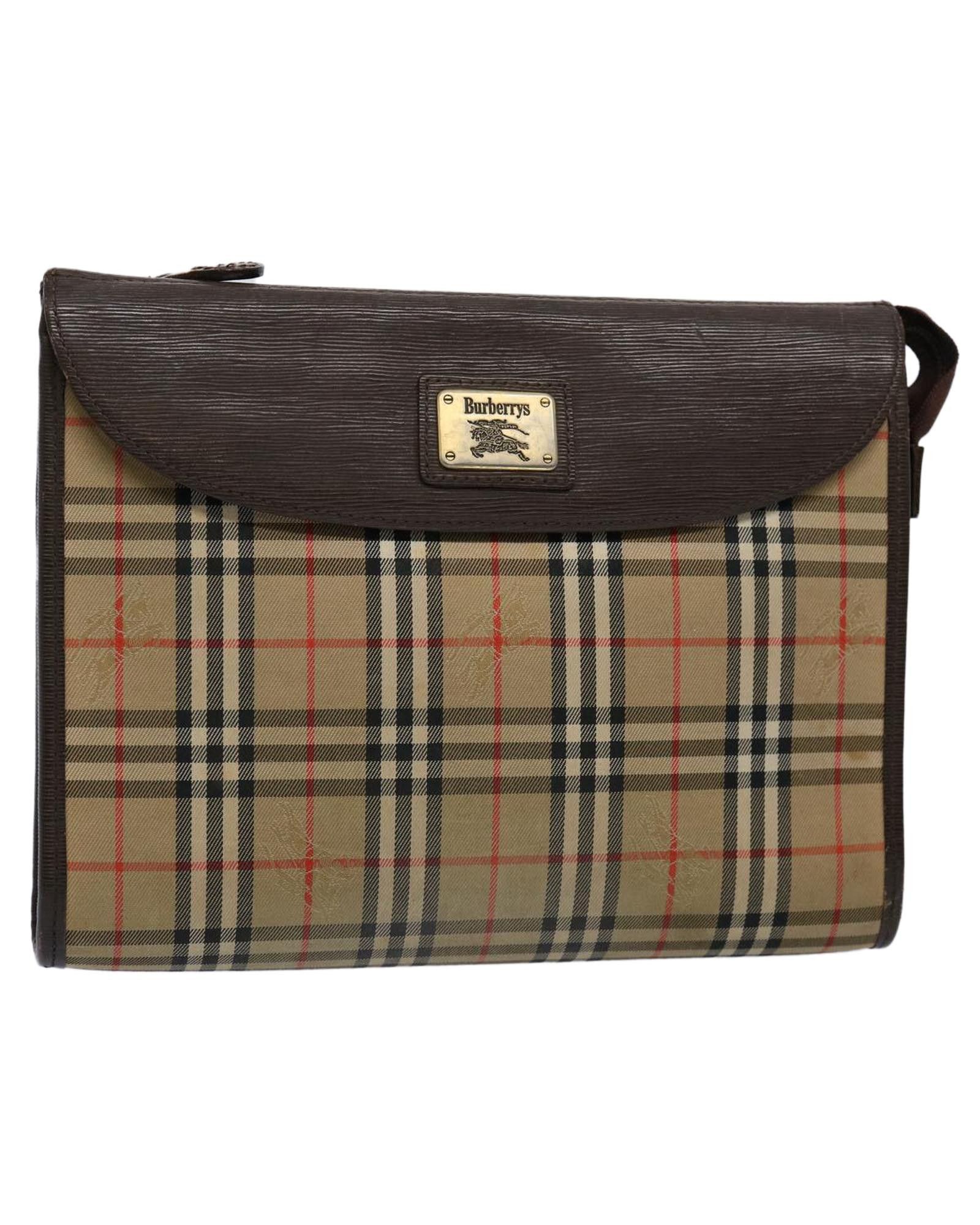 image of Burberry Sleek Brown Nylon Clutch Bag, Women's