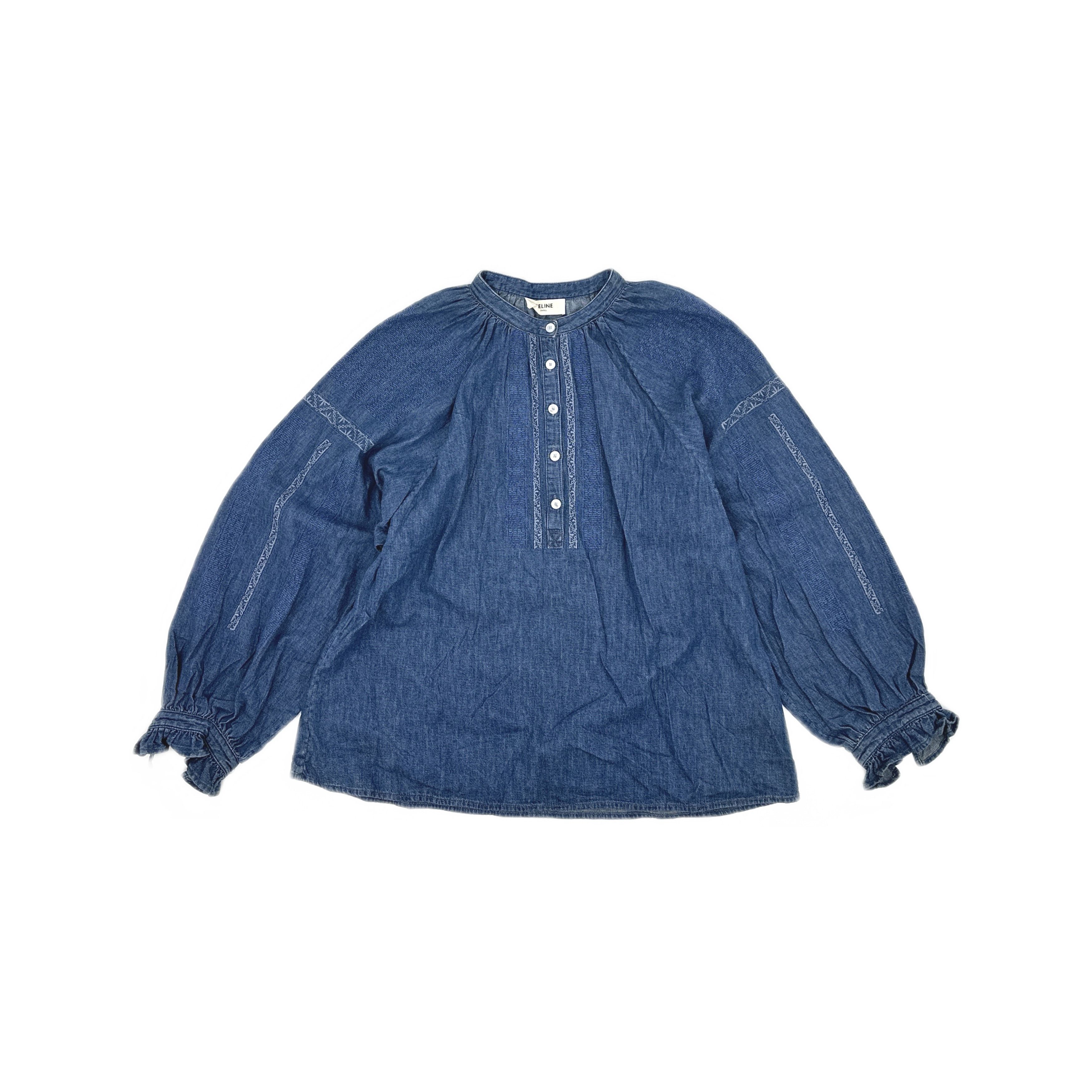 Celine Celine Embroidered Denim Blouse Size L Size L / US 10 / IT 46 - 1 Thumbnail