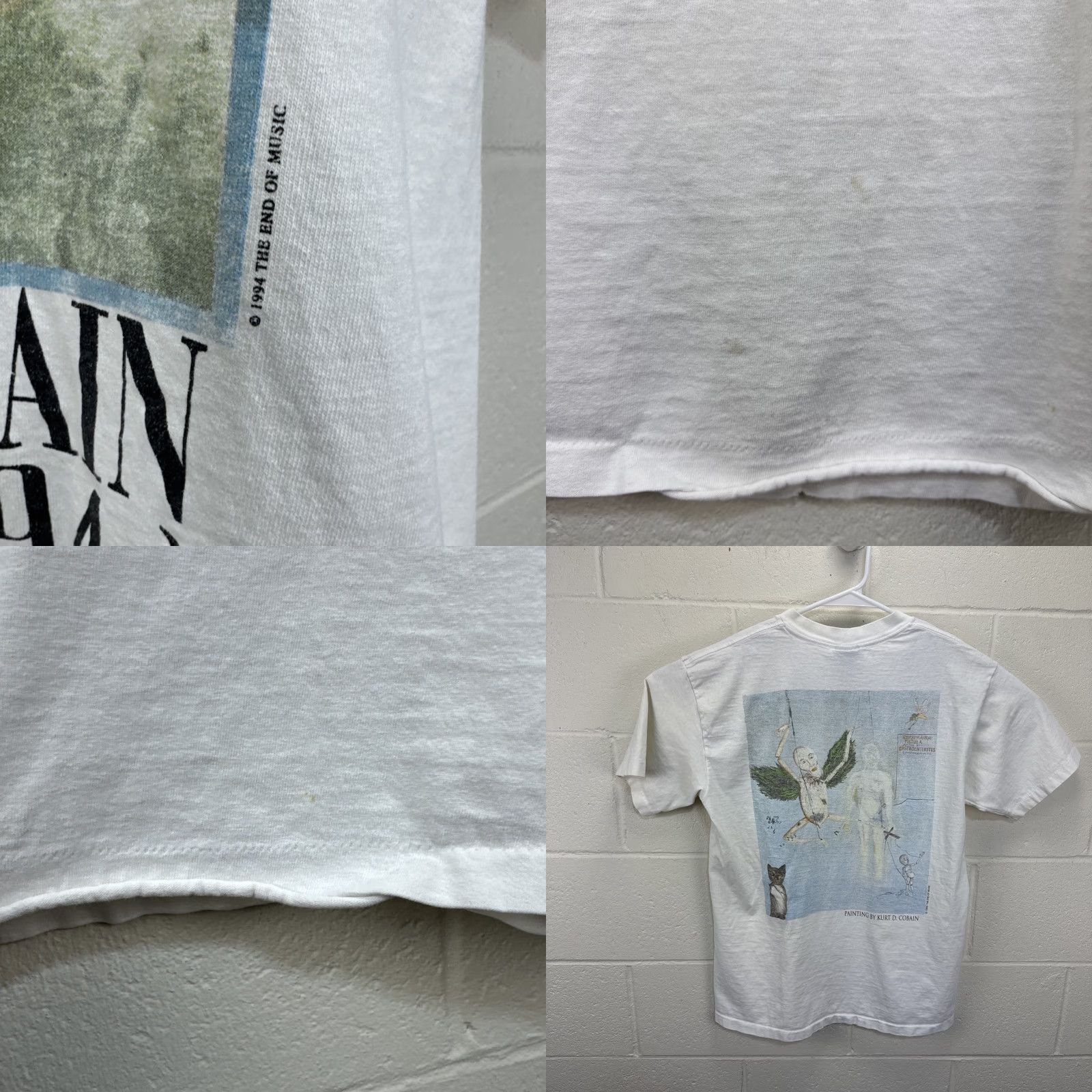 Vintage VINTAGE Nirvana T Shirt Giant by Tultex 1990s Memorial Kurt Cobain Graphic Print White Large Mens Short Sleeve Crew Neck 90s Rock Mem... Size US L / EU 52-54 / 3 - 9 Thumbnail