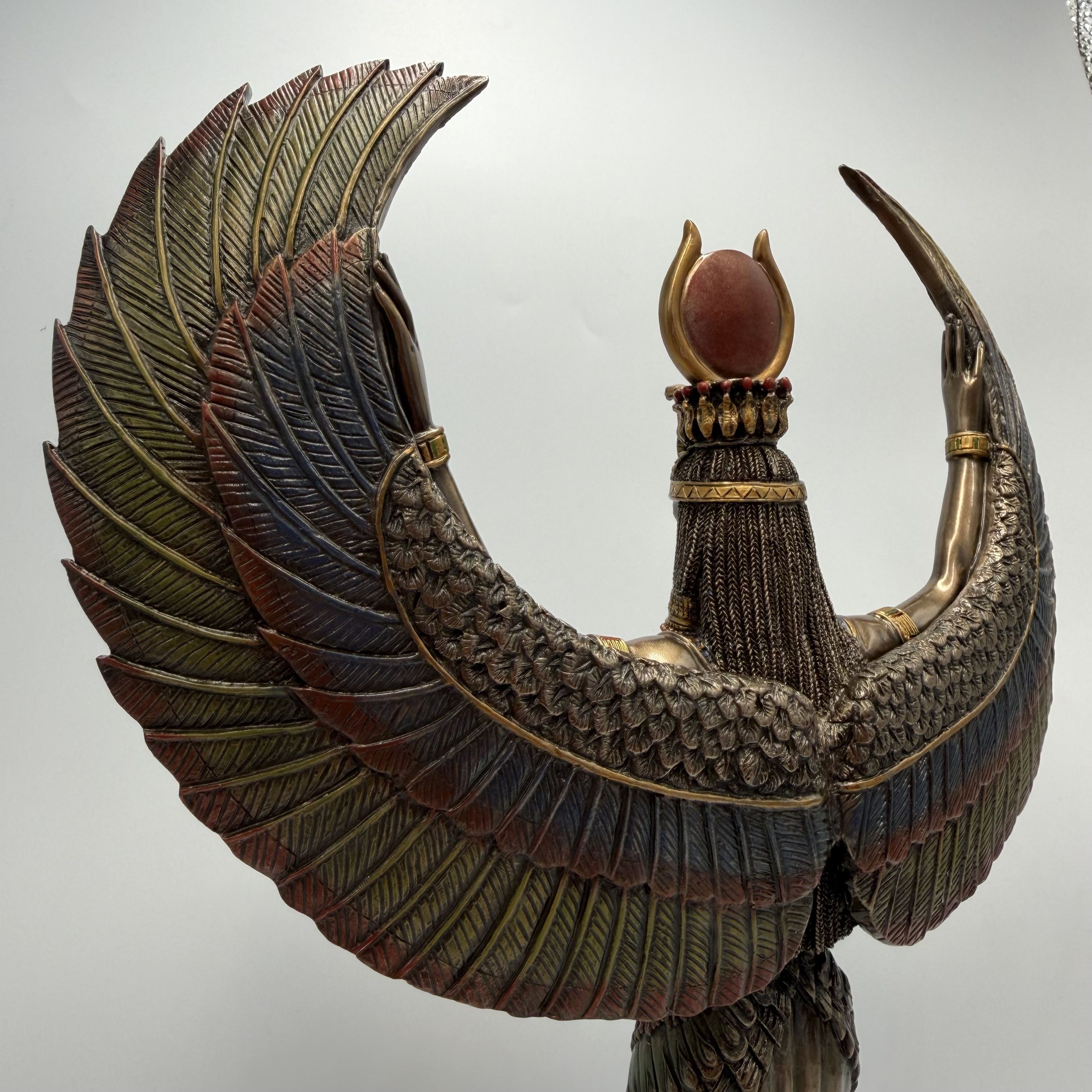 Vintage Isis Goddess Statue Bronze Finish Egyptian Winged Figurine Size ONE SIZE - 9 Thumbnail