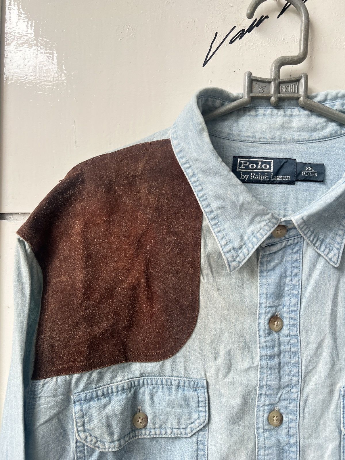 Polo Ralph Lauren POLO Ralph Laurent Leather Suede Chambray Shirt Size US XXL / EU 58 / 5 - 7 Thumbnail
