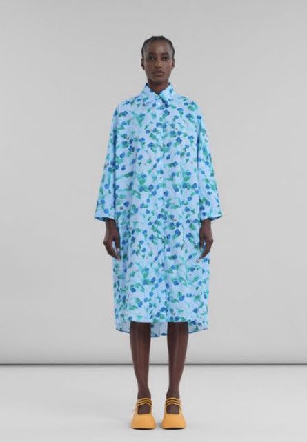 Marni o1w1db10125 Printed Midi Length Dress in Blue Size L / US 10 / IT 46 - 4 Thumbnail