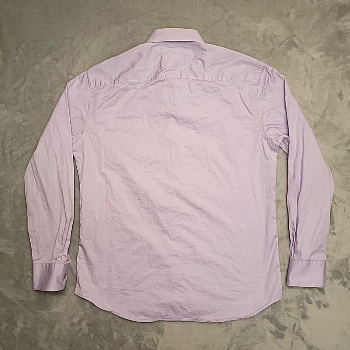 BUGATCHI Bugatchi Shirt Men L Lavender Shaped Fit Embroidered Logo Button Up Dress Cotton Size 42R - 7 Thumbnail