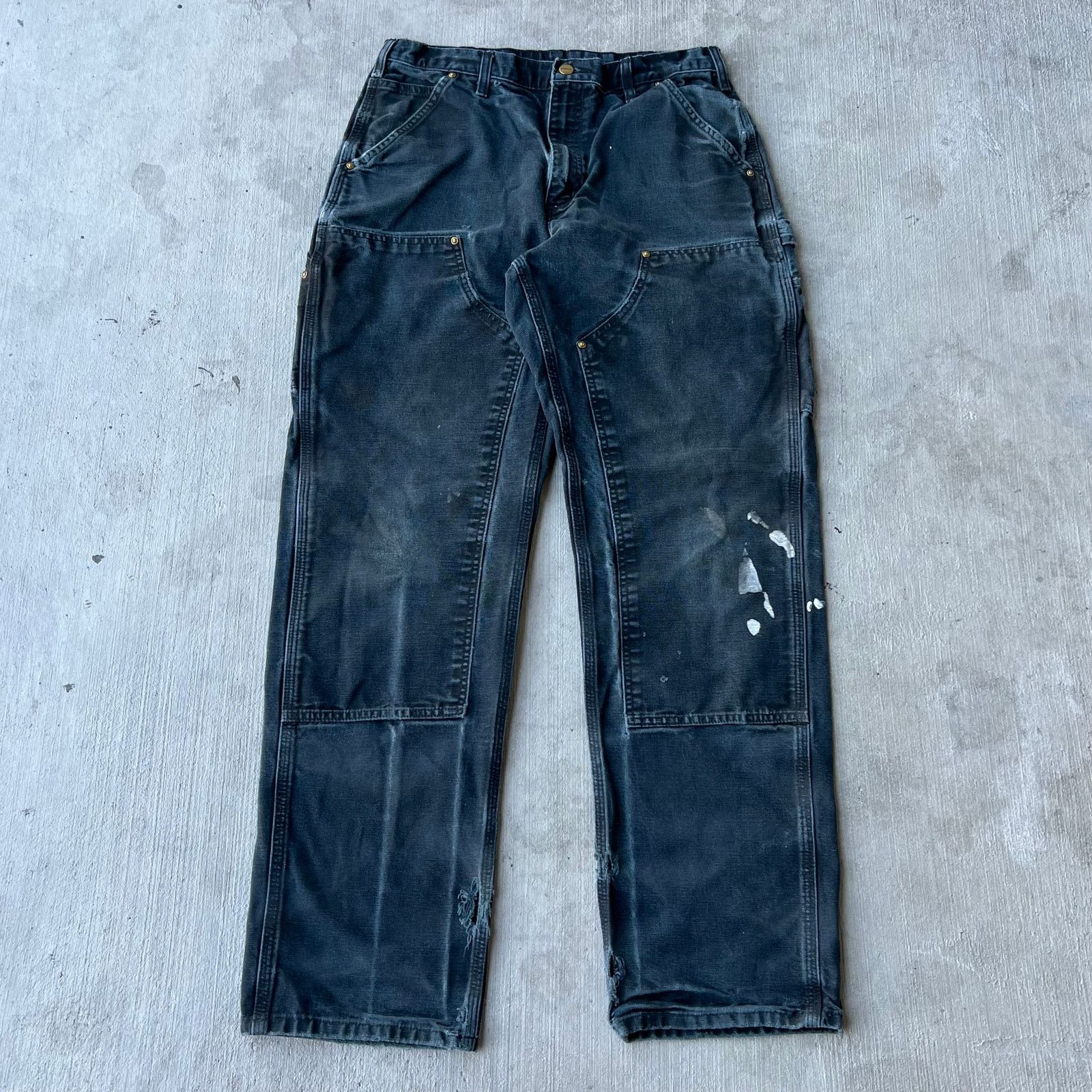 Carhartt × Vintage Carhartt faded black double knee work wear carpenter pants Size US 31 - 1 Thumbnail