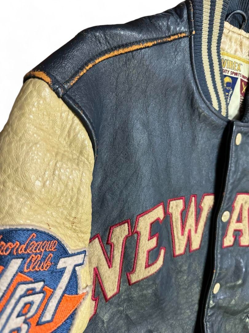 Avirex Avirex - M Leather College Jacket Stadium Blue Beige Size US M / EU 48-50 / 2 - 5 Thumbnail