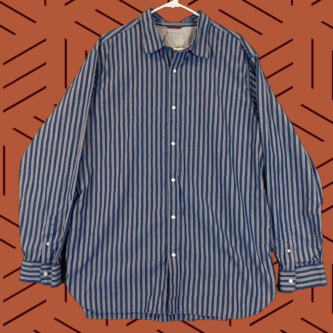 Banana Republic Banana Republic Shirt Mens 2XL Slim Blue Striped Pearl Snap Up Western Top L/S Size US XXL / EU 58 / 5 - 1 Thumbnail