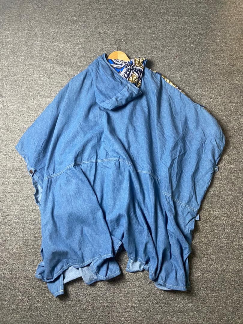 Japanese Brand Amina Brand Denim Ponco With Hood (177) Size US XXL / EU 58 / 5 - 2 Thumbnail
