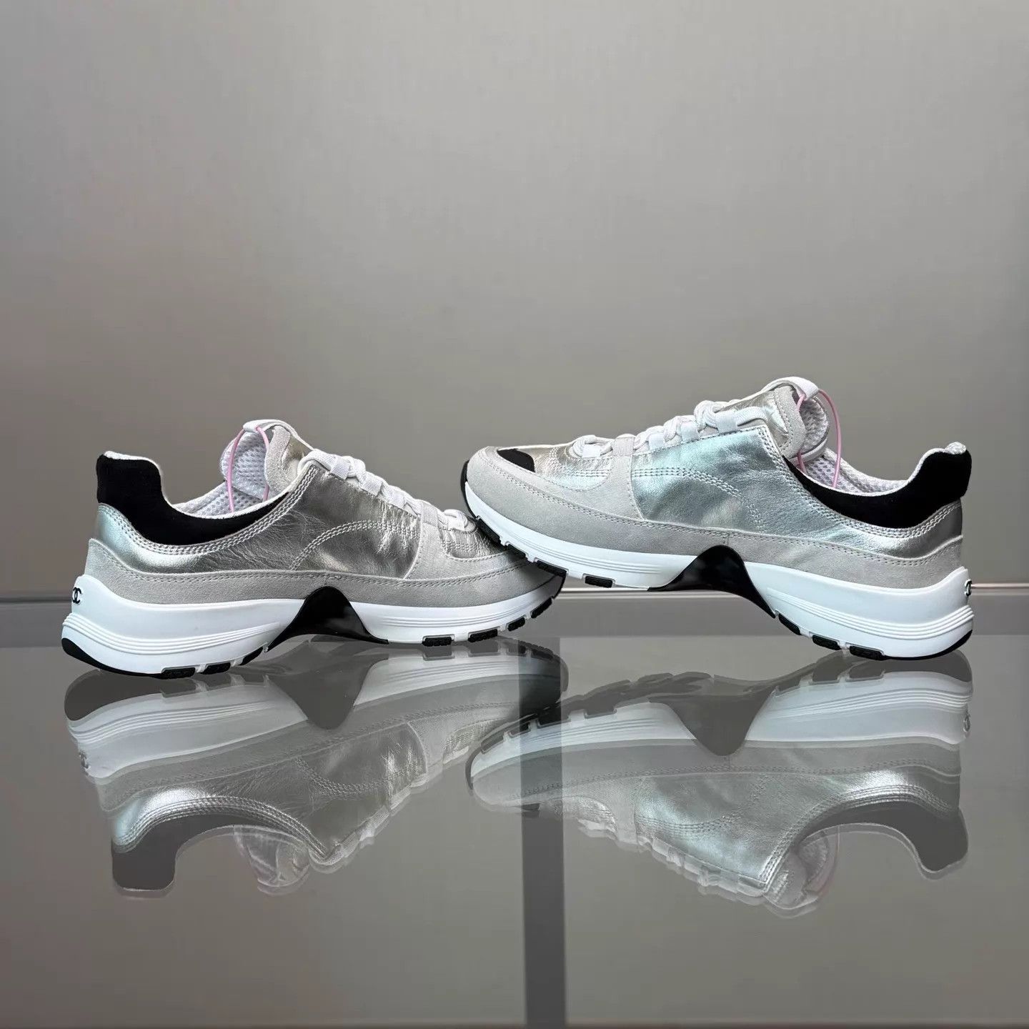 Chanel Chanel 25A Silver Women's 38 Sneakers (New Unworn) Size US 7.5 / IT 37.5 - 6 Thumbnail