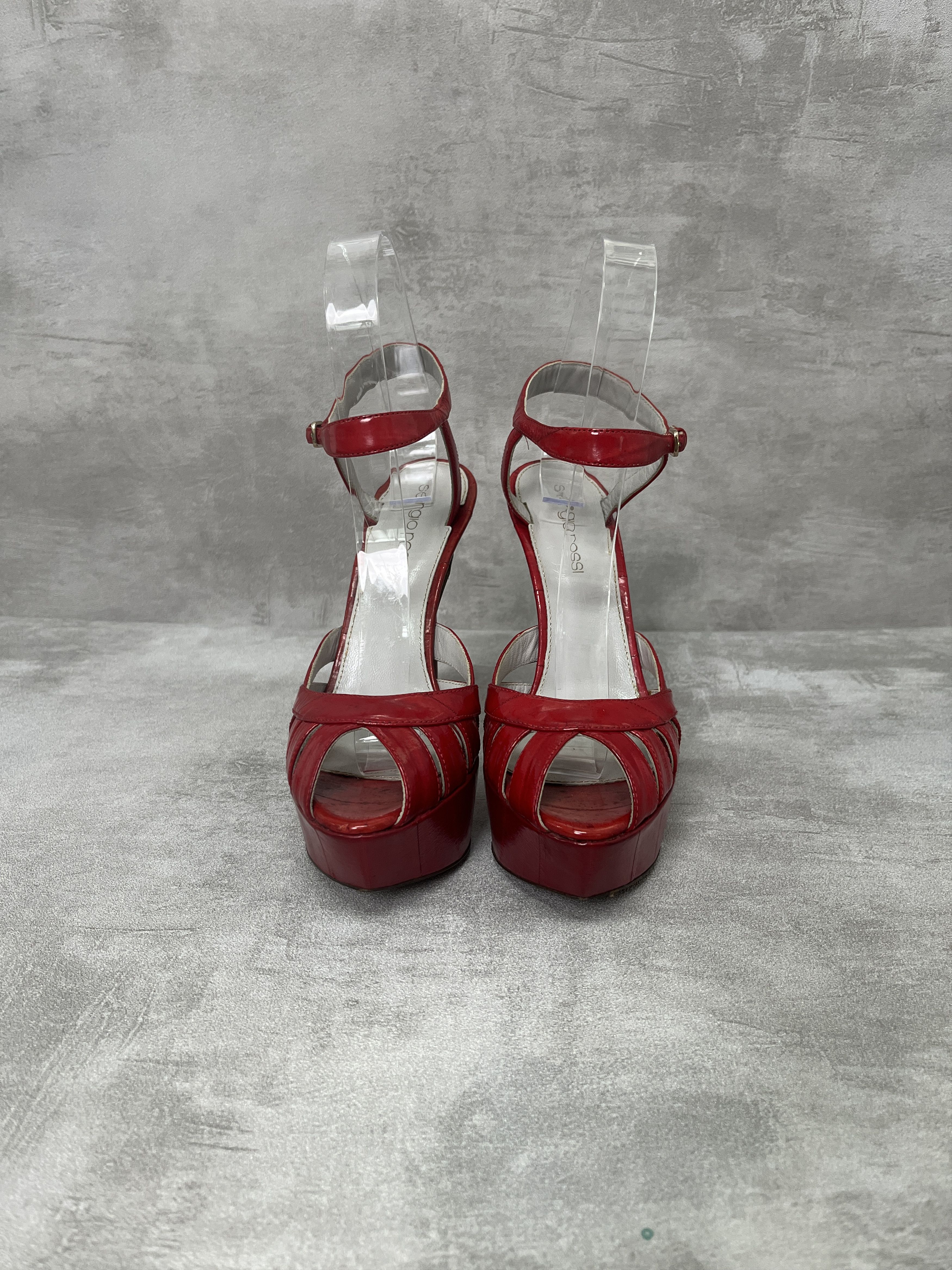 Sergio Rossi Sergio Rossi Wine Red Peep-Toes Platform Heels Size US 5 / IT 35 - 3 Thumbnail