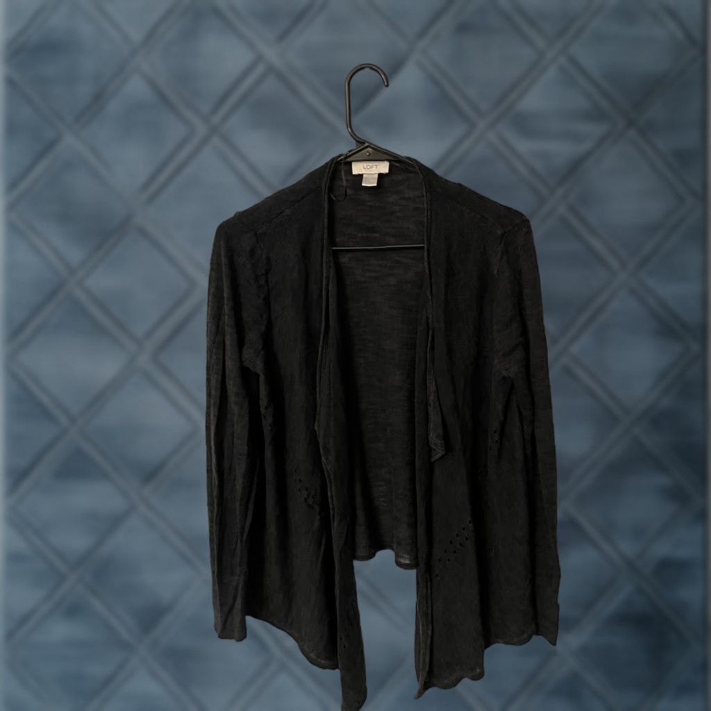 Ann Taylor VINTAGE Ann Taylor Loft Sweater Cardigan Long Open Front Women Large Black Knit Casual Size L / US 10 / IT 46 - 1 Thumbnail