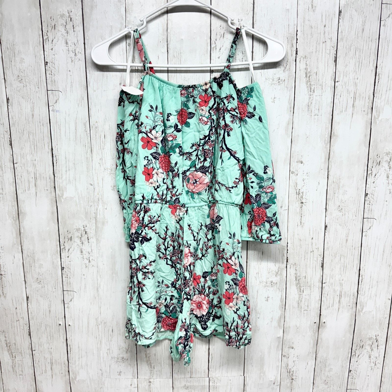 Other Ally B. Romper Size XL Off Shoulder Long Sleeve Teal Floral Size 34" / US 12 / IT 48 - 6 Thumbnail