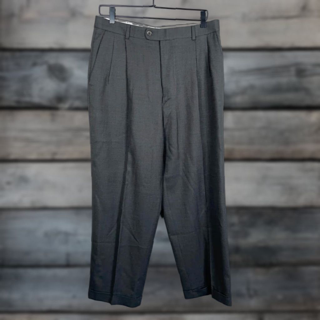 Zanella VINTAGE Zanella Men’s Dress Pants Wool Pleated Trousers 33x27 Gray Cuffed Italy Fall Winter Size US 33 - 1 Thumbnail