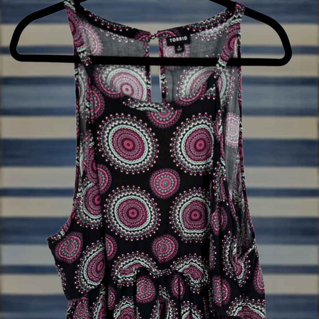 Torrid VINTAGE? No. Torrid Dress Womens 4 Black Pink Boho Mandala Print Sleeveless High Low Rayon Dress? 4? Size S / US 4 / IT 40 - 1 Thumbnail